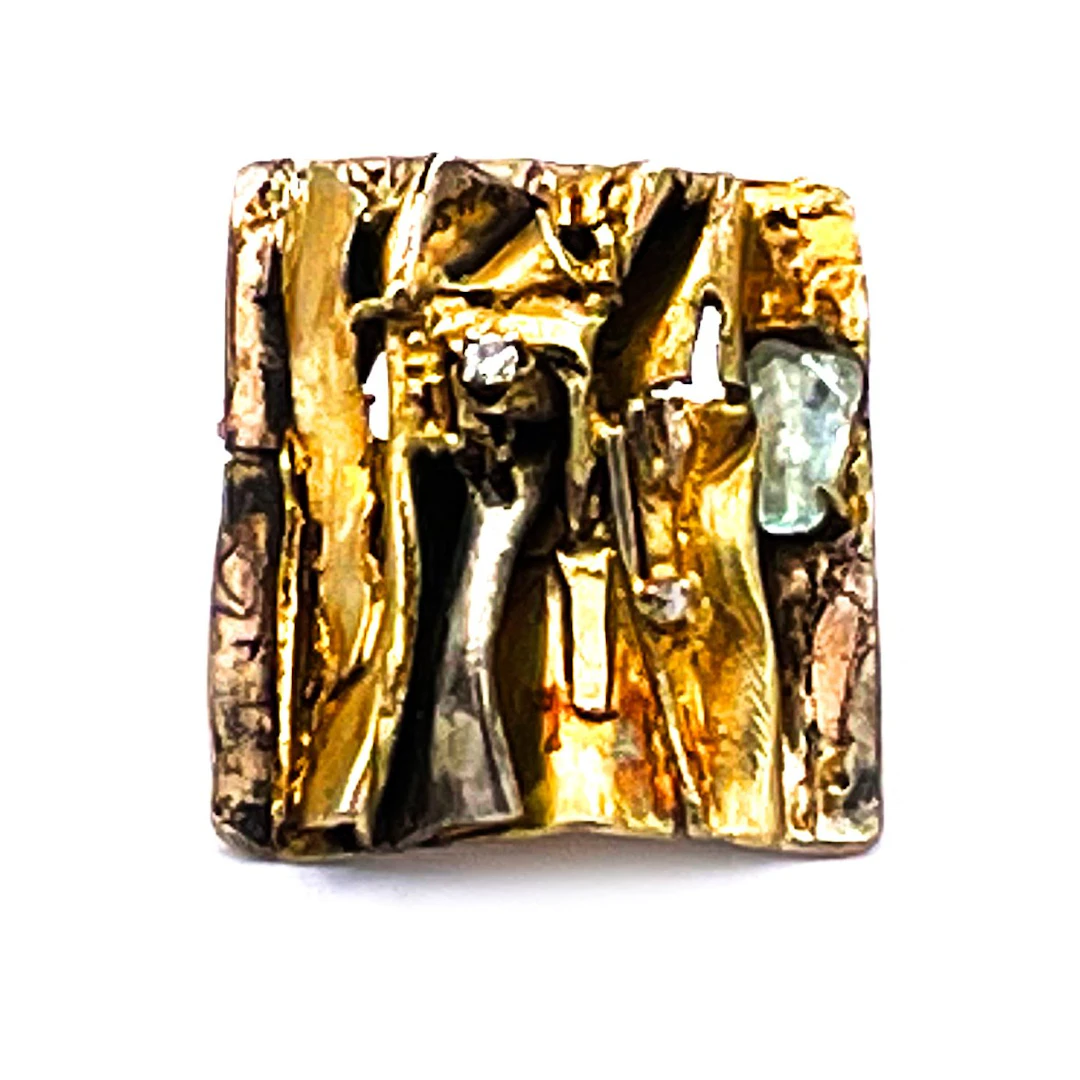 Designer Brosche / Anhänger mit Aquamarin und Diamanten in 800 Silber