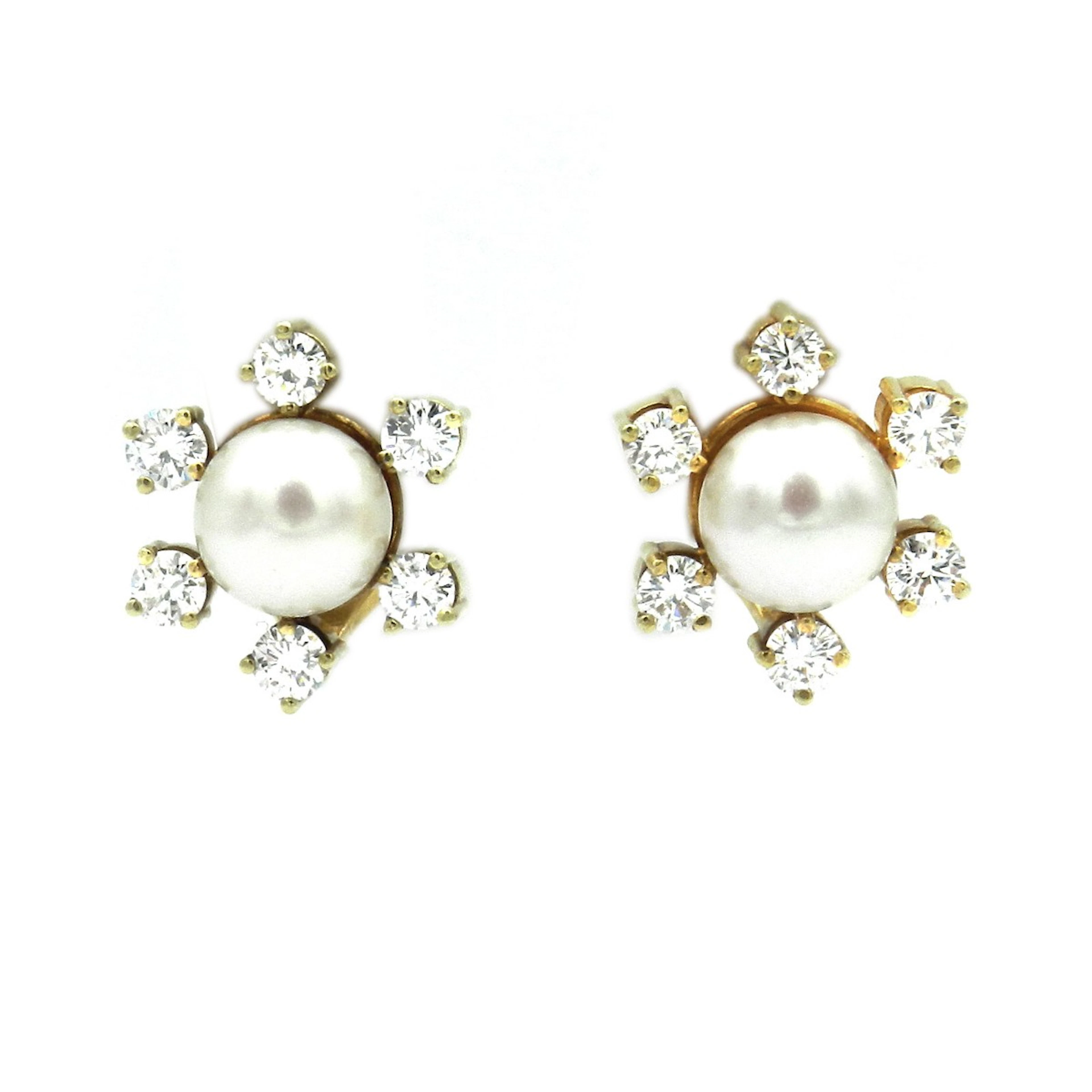 Perlen Diamant Ohrringe mit 2 ct Diamanten als Clips in Gold