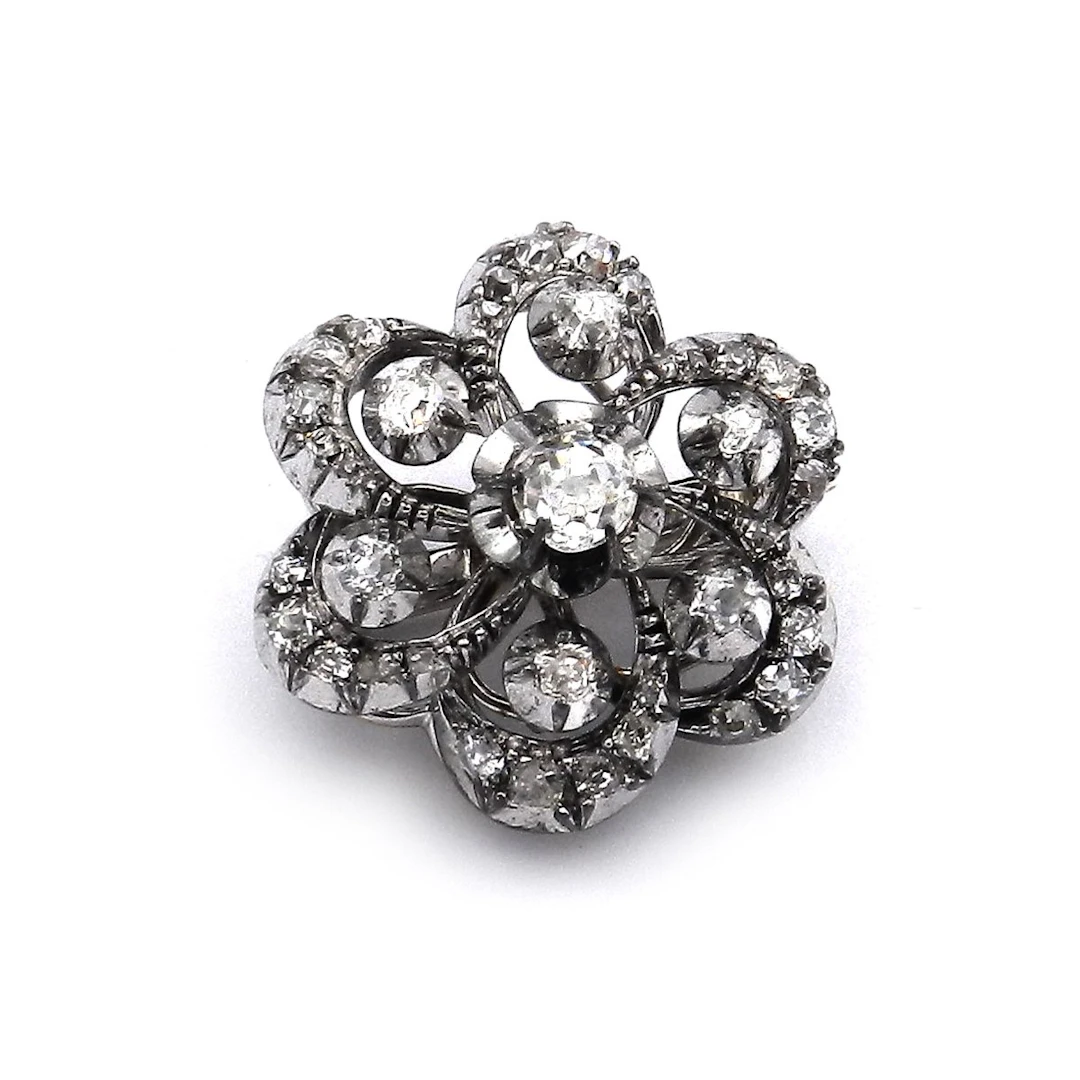 Antike Diamant Brosche mit 0.75 ct Diamanten in Silber und Gold, um 1860