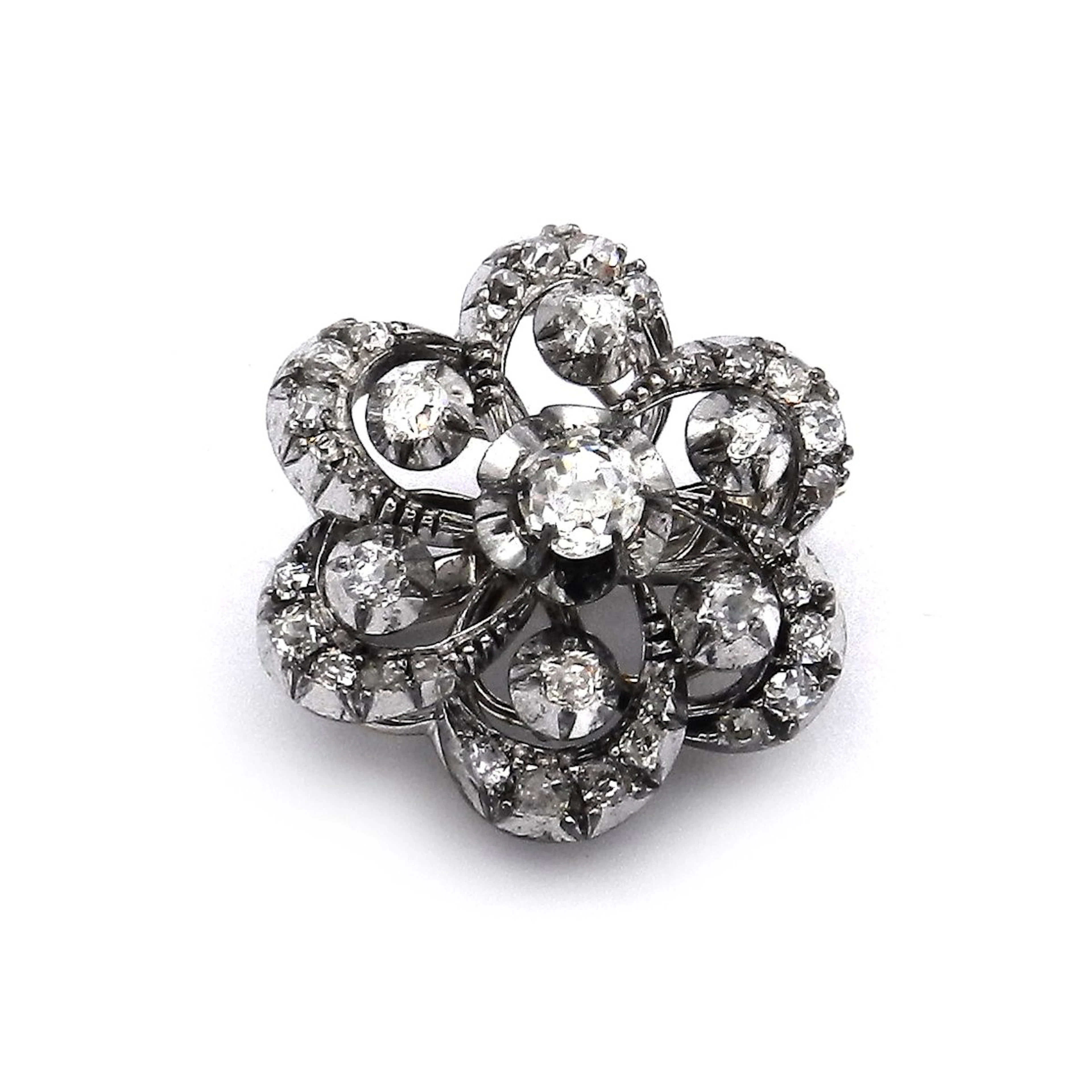 Antike Diamant Brosche mit 0.75 ct Diamanten in Silber und Gold, um 1860