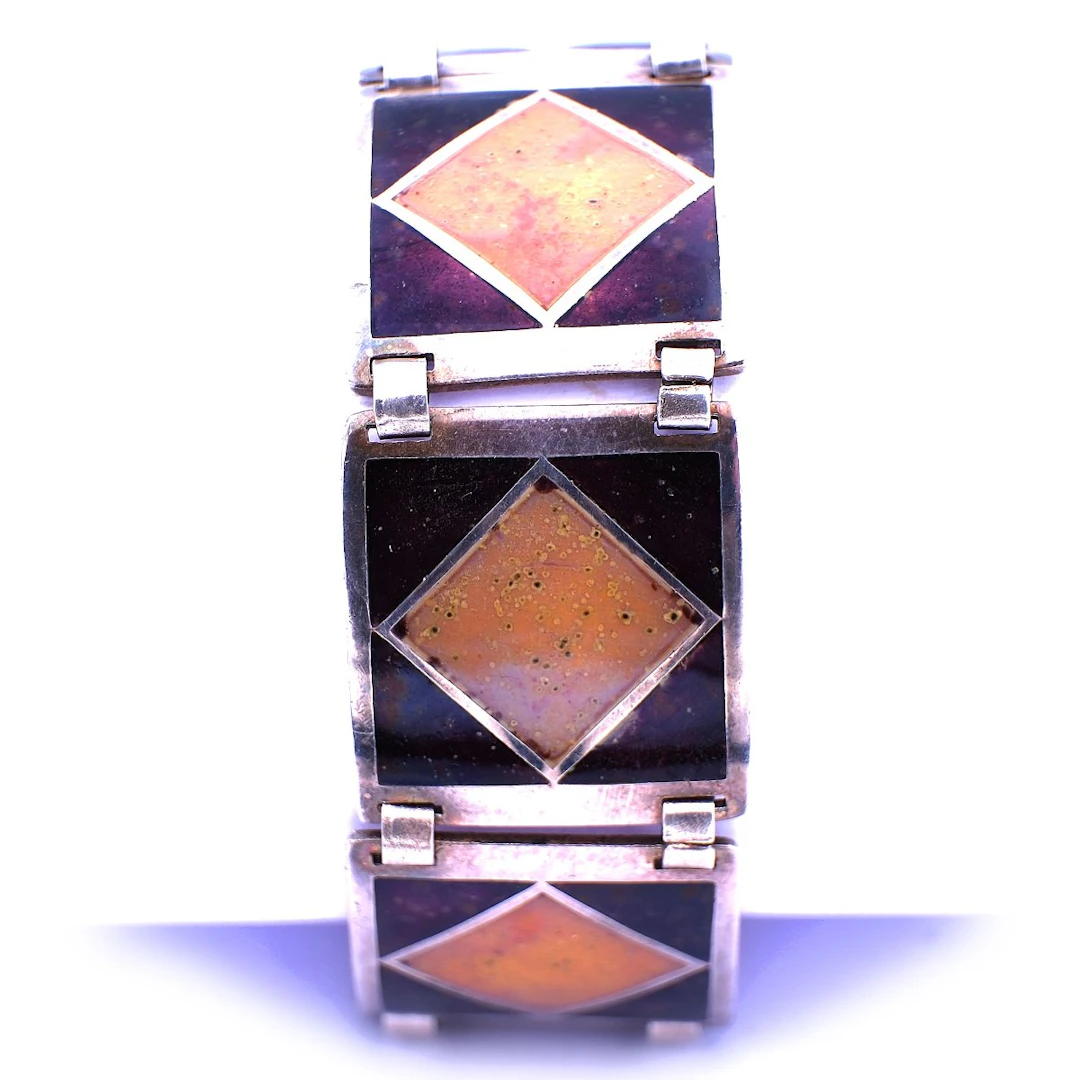 Modernist Emaille Silber Armband aus Feinsilber um 1960