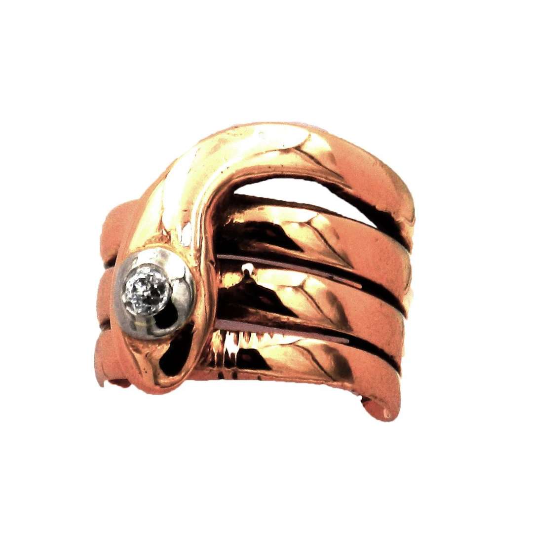 Antiker Schlangenring – 14 K Gold Ring mit 0,15 ct Diamanten, um 1900