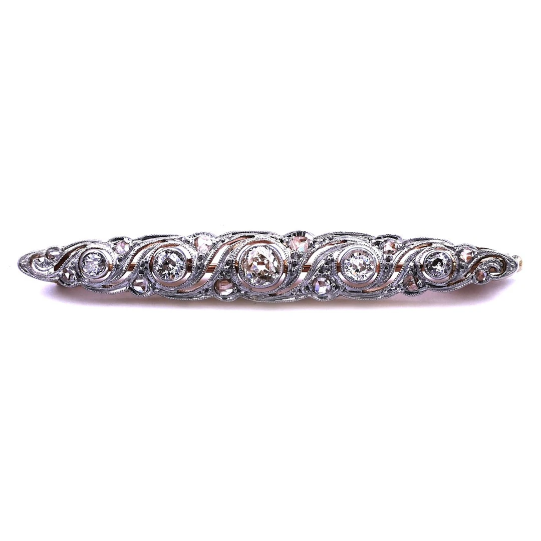 Antike Art Deco 0.5 ct Diamant Brosche in Schiffchenform in 18K Gold