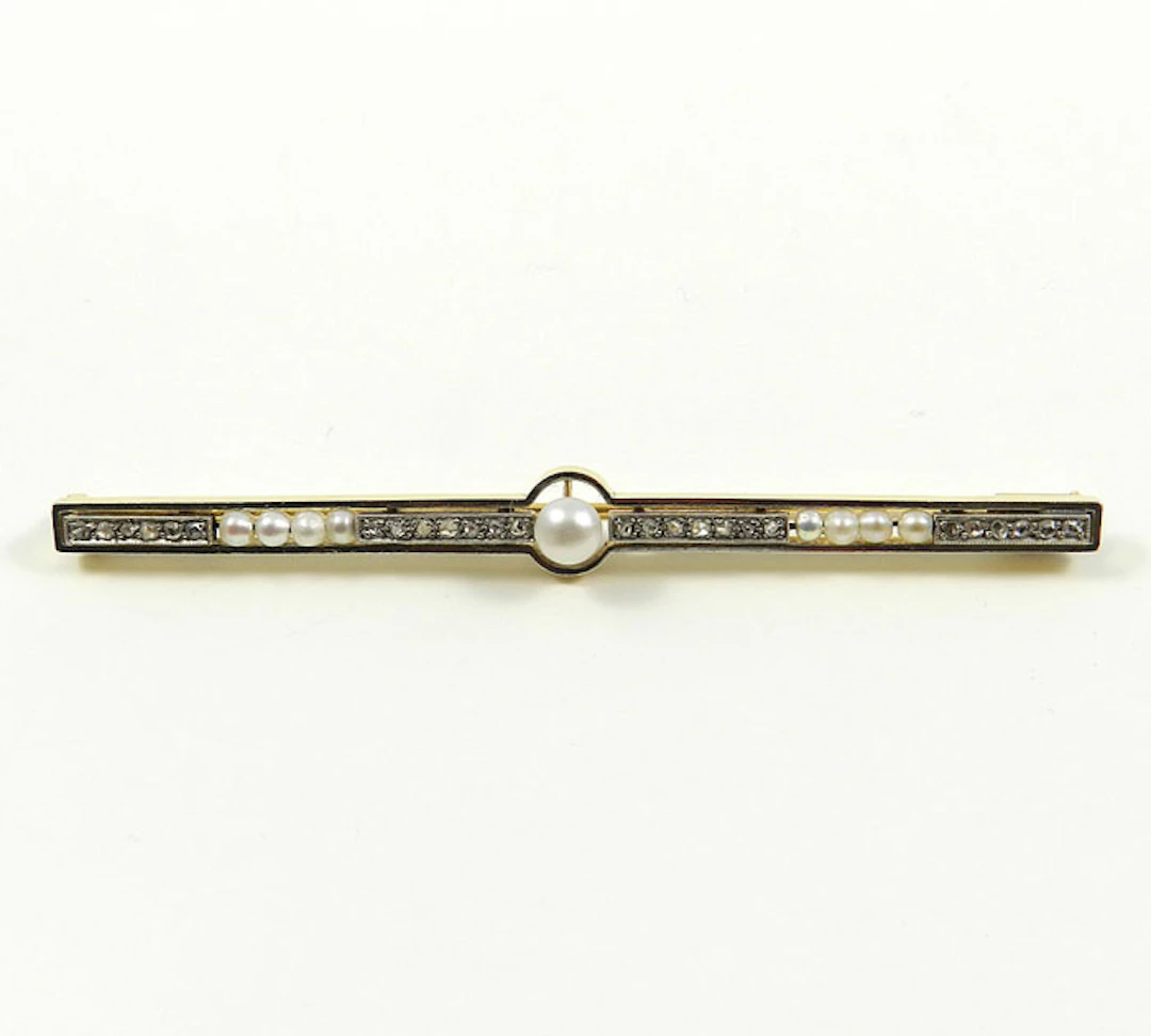 Art Deco Perl Diamant Brosche / Nadel, um 1920