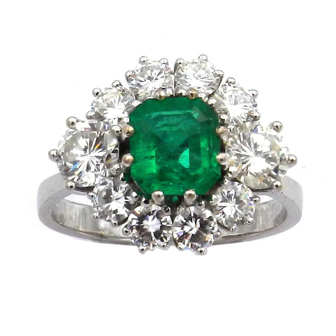 Smaragd Diamant Ring mit Kolumbianischen Smaragd und 2.3 ct Brillanten
