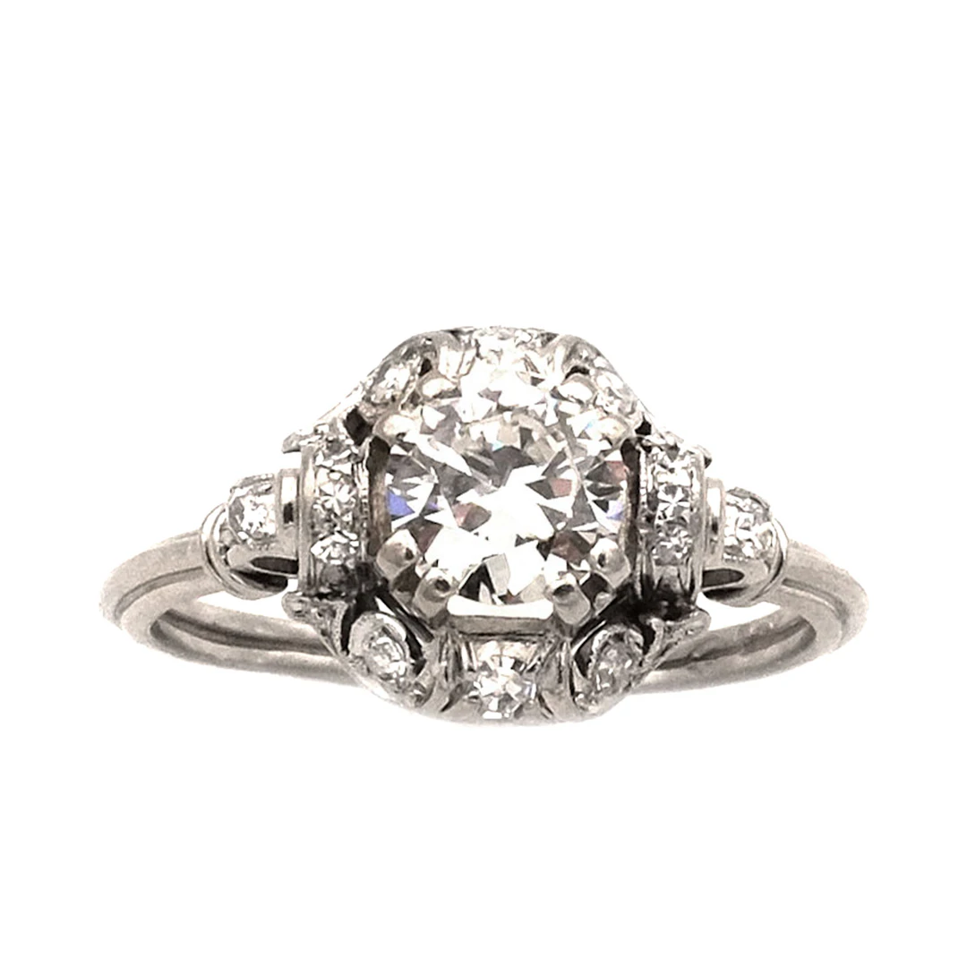 Art Deco 1.08 ct Diamant Ring mit 0.8 ct Brillant Solitär (Natürlich)