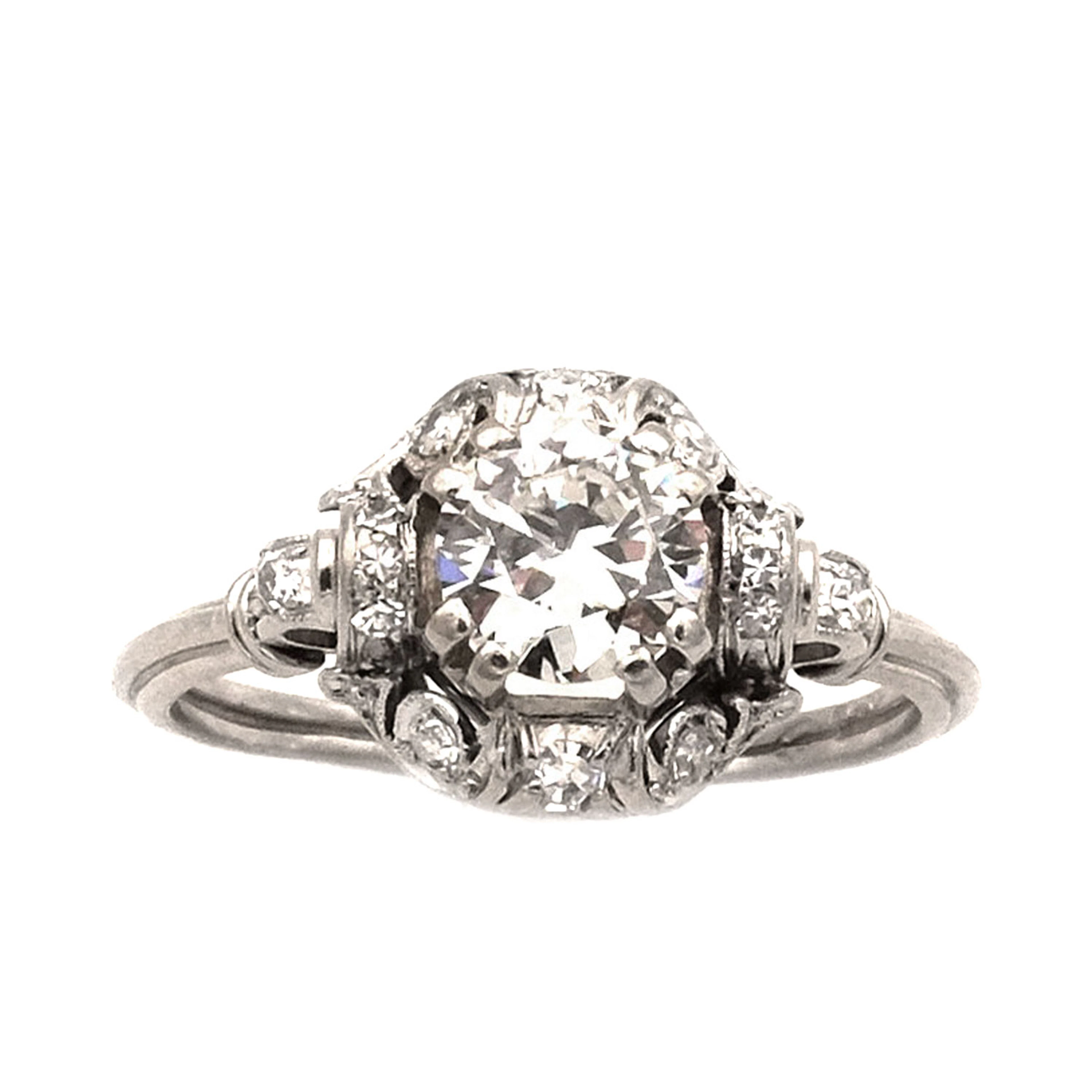 Art Deco 1.08 ct Diamant Ring mit 0.8 ct Brillant Solitär (Natürlich)