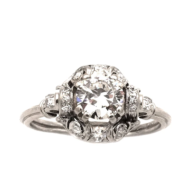 Art Deco 1.08 ct Diamant Ring mit 0.8 ct Brillant Solitär (Natürlich)