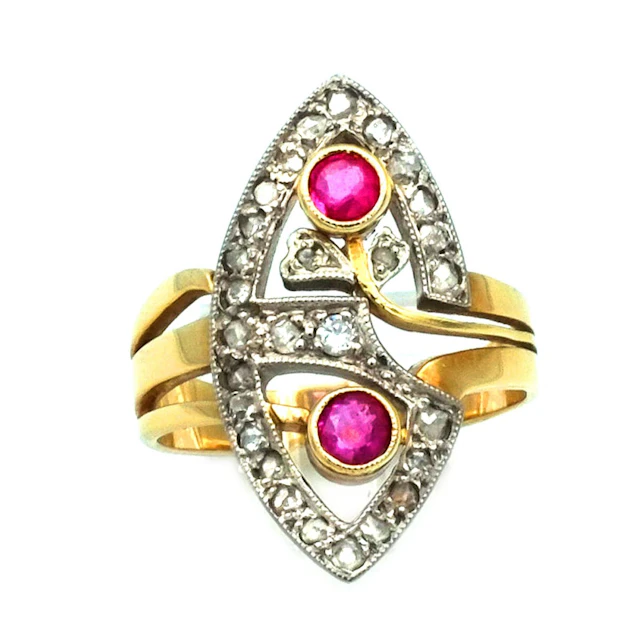 Rubin Diamant Ring – Handarbeit im Art Deco Stil