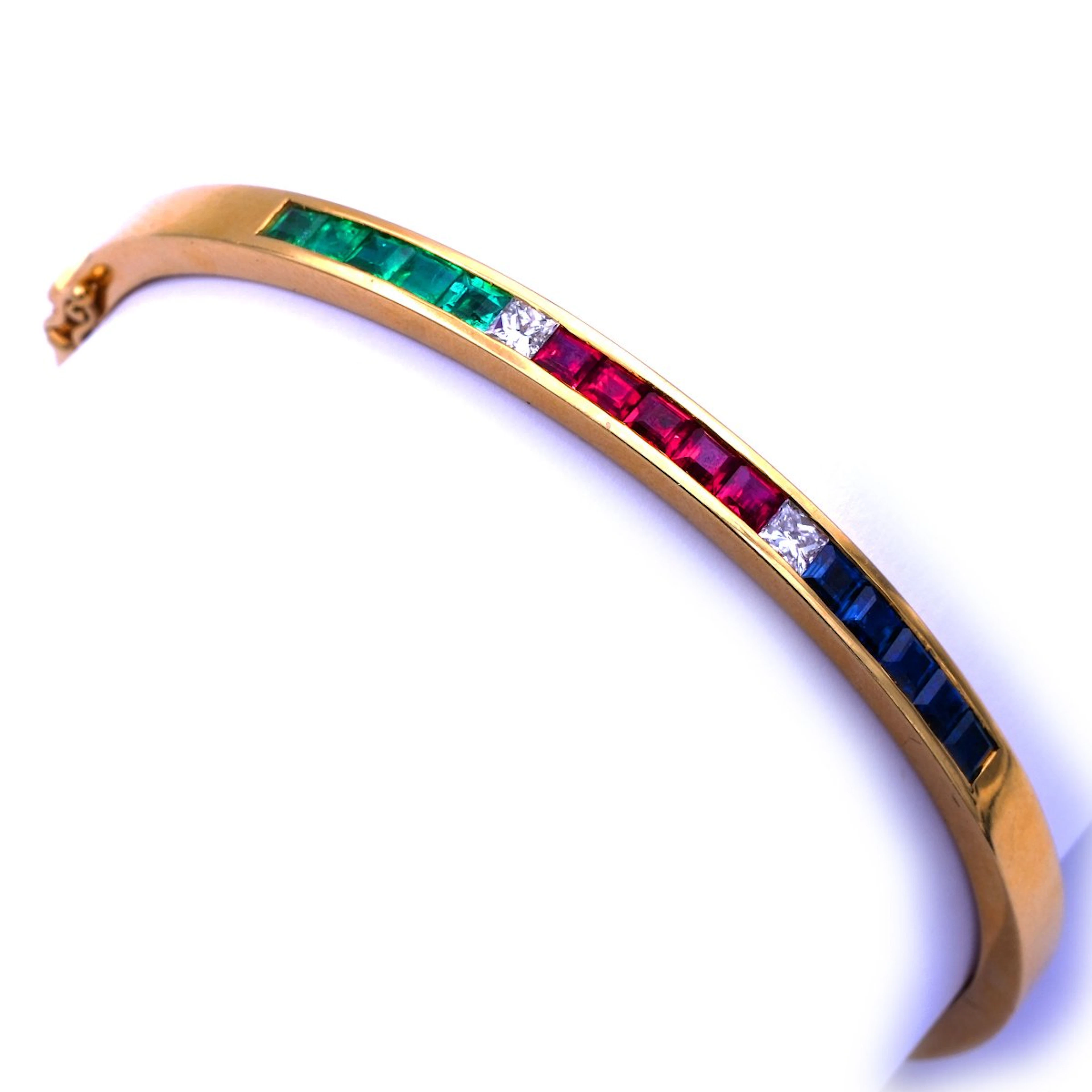 Saphir Rubin Smaragd Armreif mit Diamanten in 18K Gold