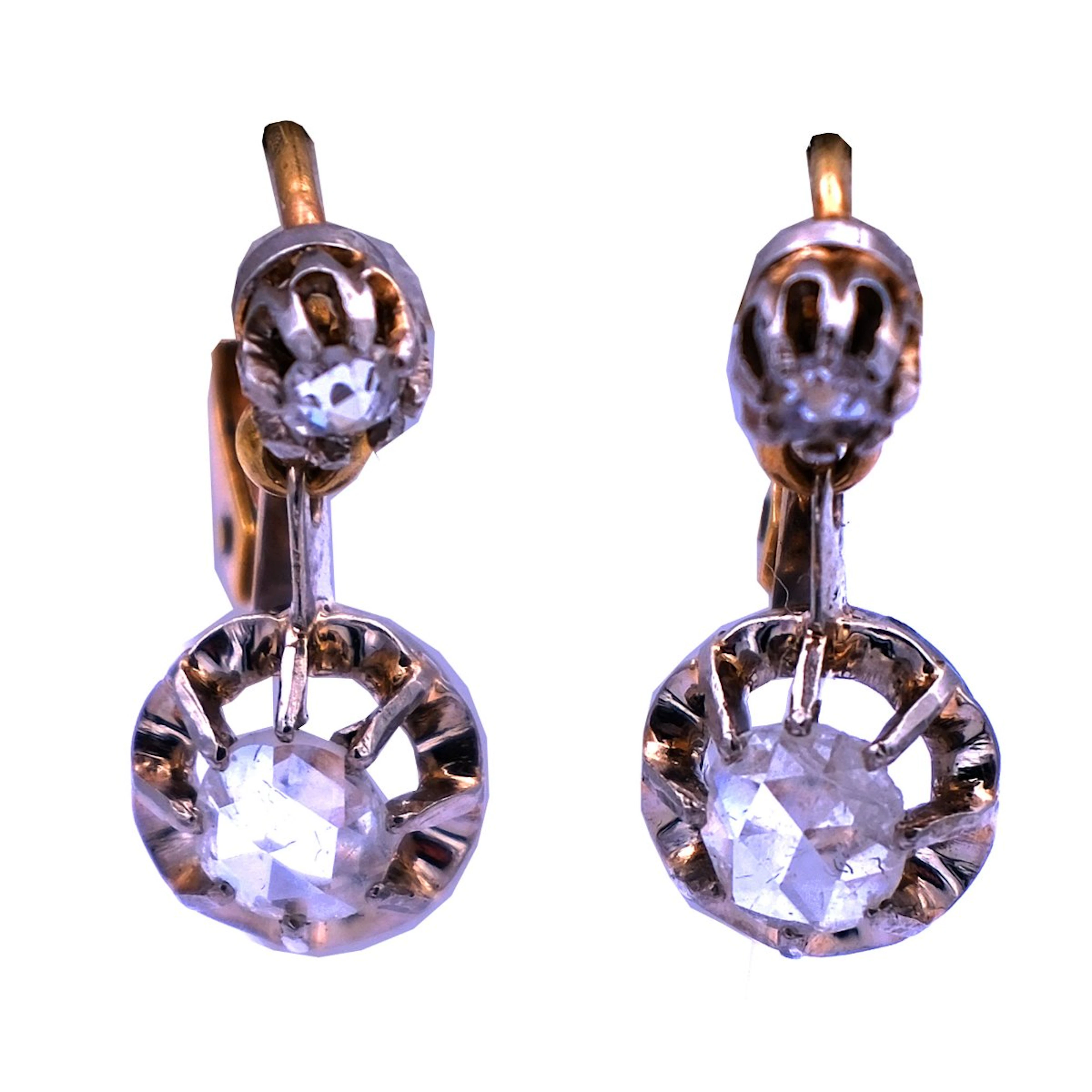 Antike Diamant Ohrringe mit Diamantrosen in 14K Gold, um 1880