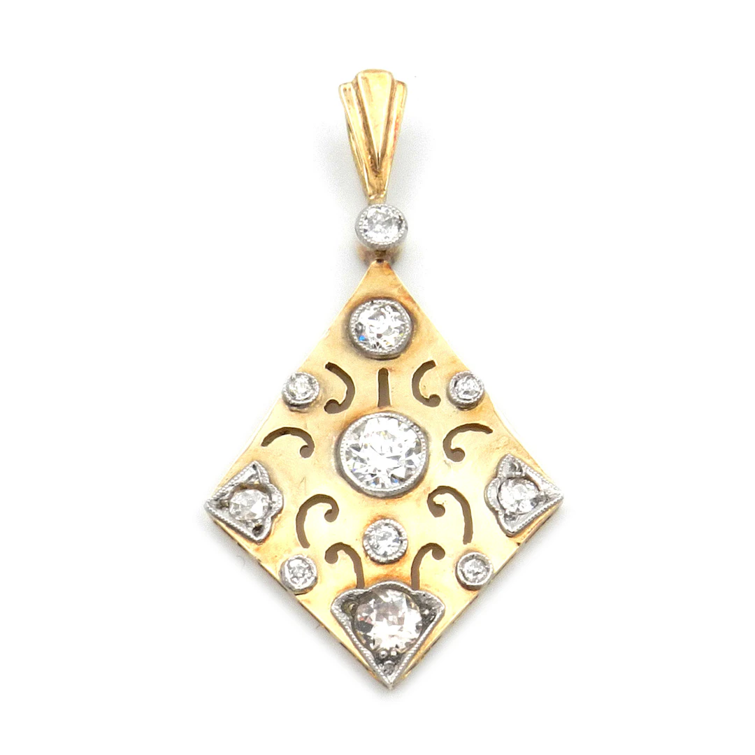 Art Deco 1.23 ct Diamant Anhänger als Raute in 14K Gold, um 1925