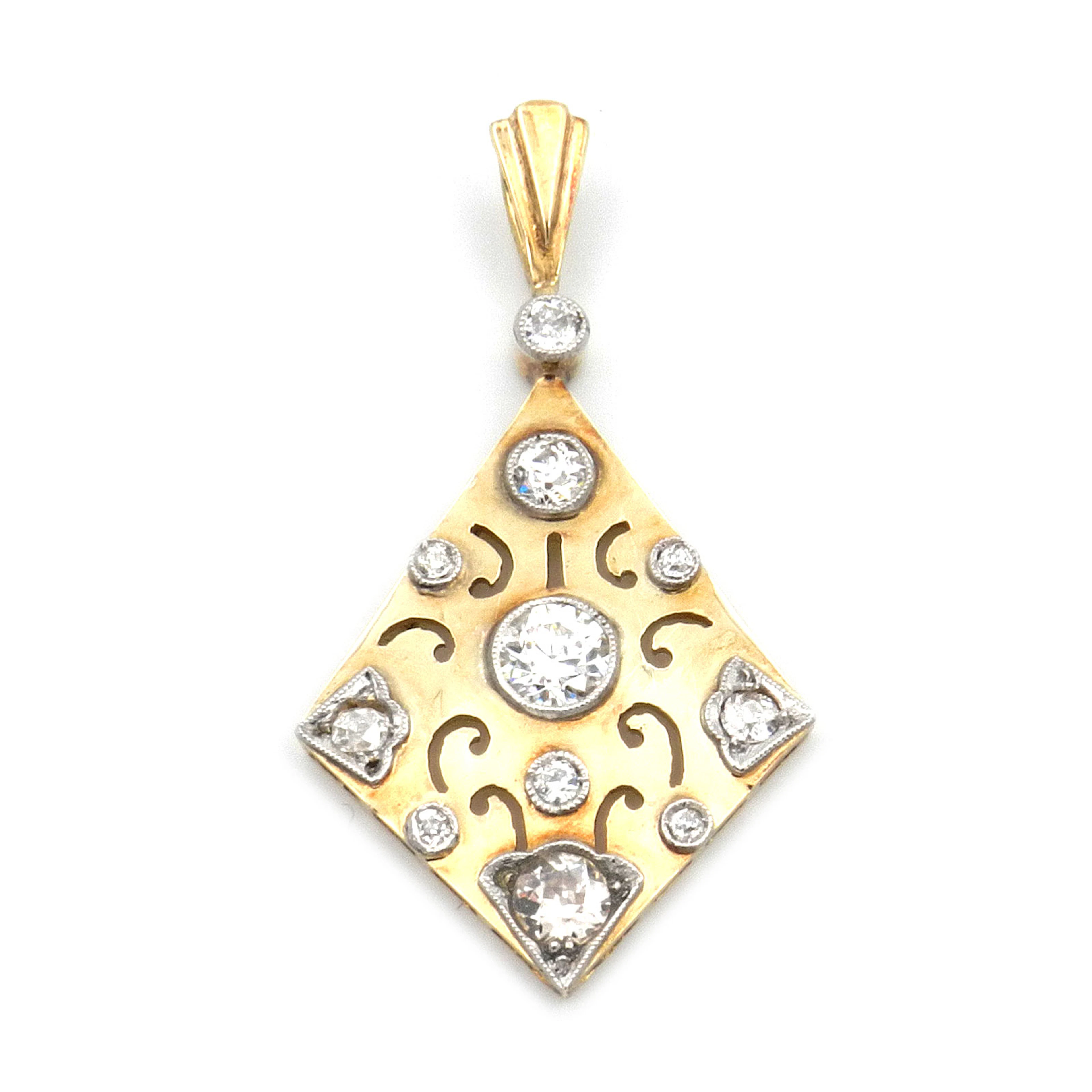 Art Deco 1.23 ct Diamant Anhänger als Raute in 14K Gold, um 1925