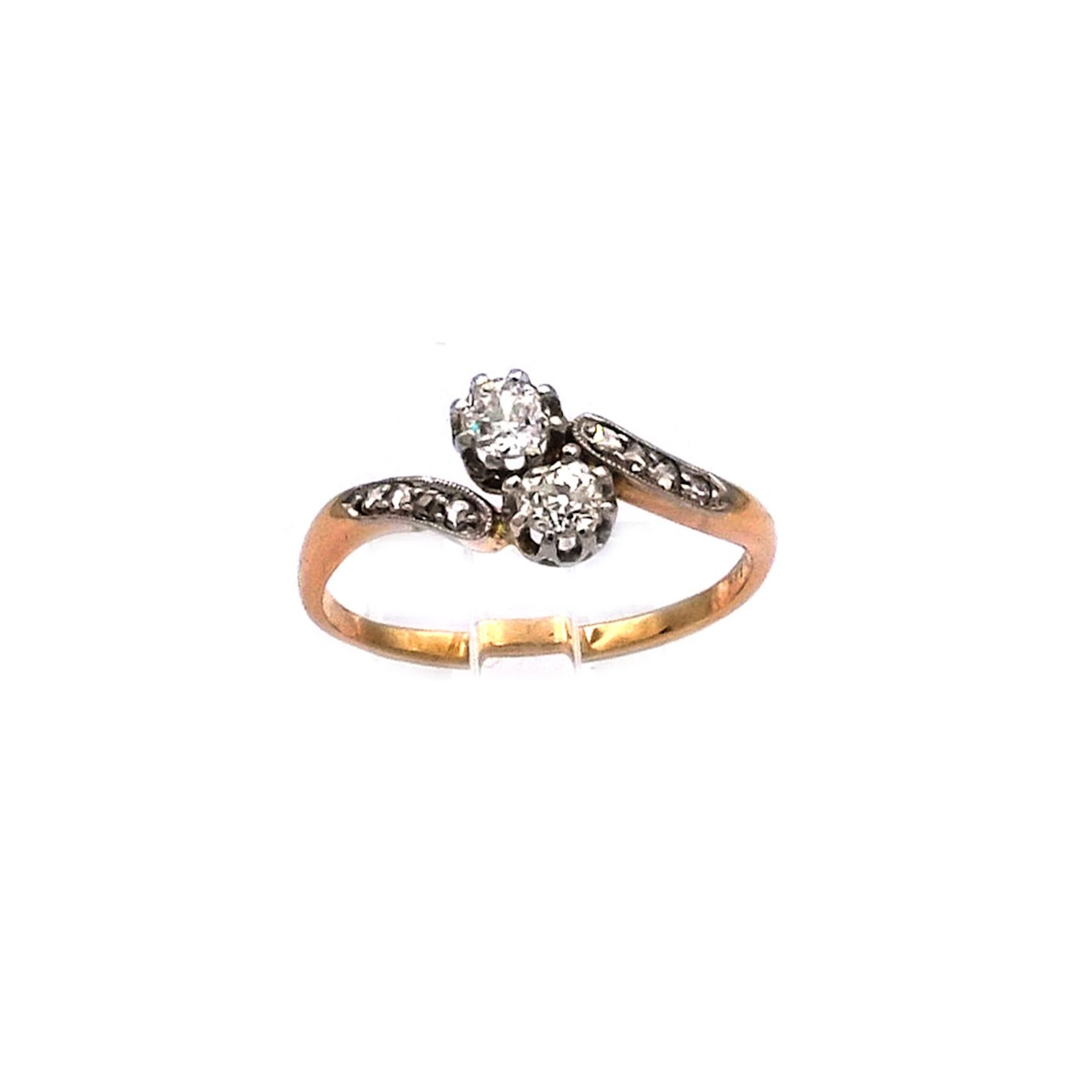 Jugendstil 0.3 ct Diamant Ring Toi et Moi in 14K Gold und Platin, um 1910