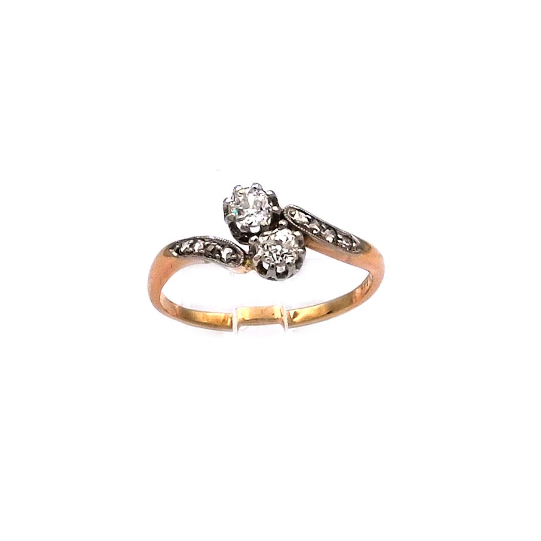 Jugendstil 0.3 ct Diamant Ring Toi et Moi in 14K Gold und Platin, um 1910