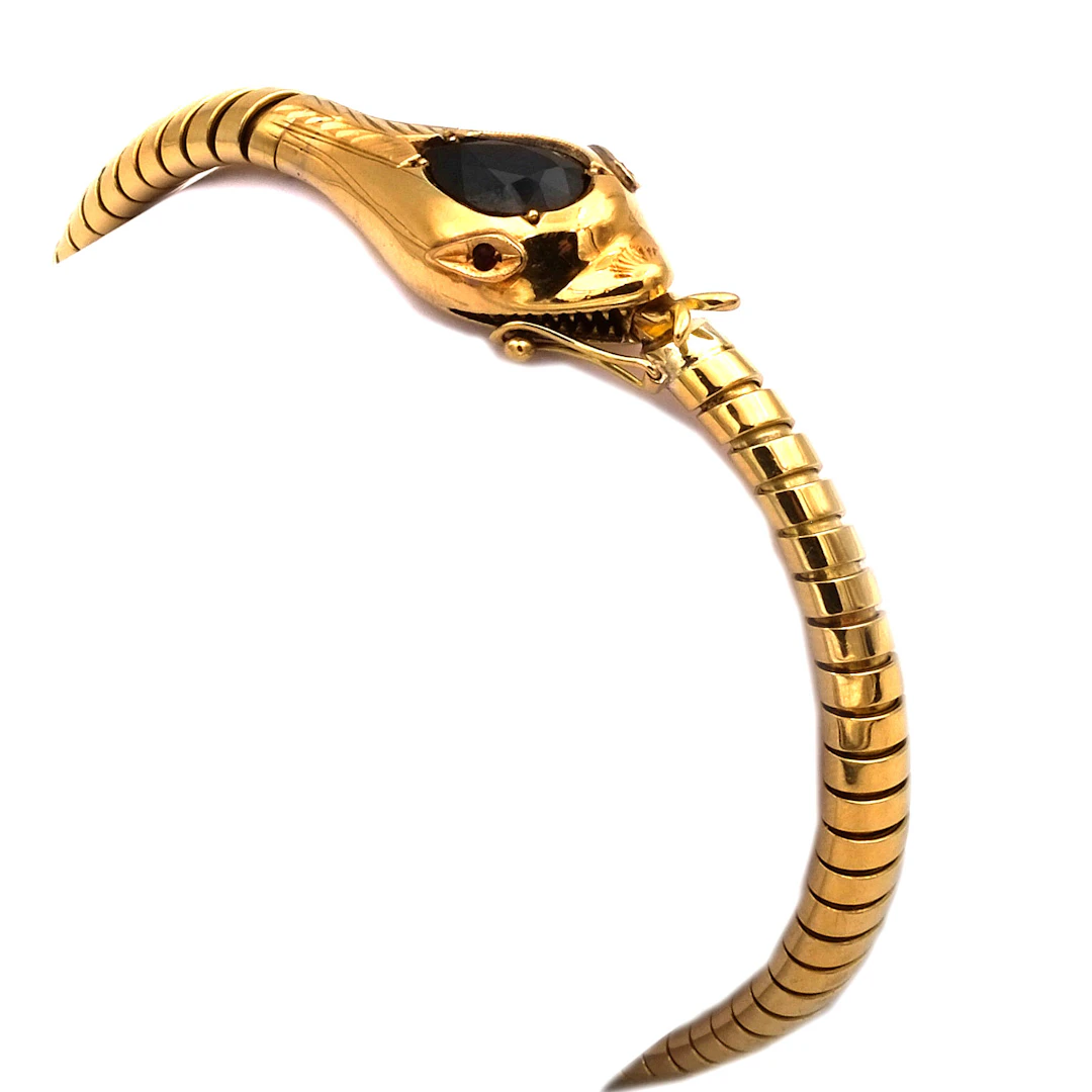 Art Deco Schlangen Armband 18K Gold mit Saphir, um 1930