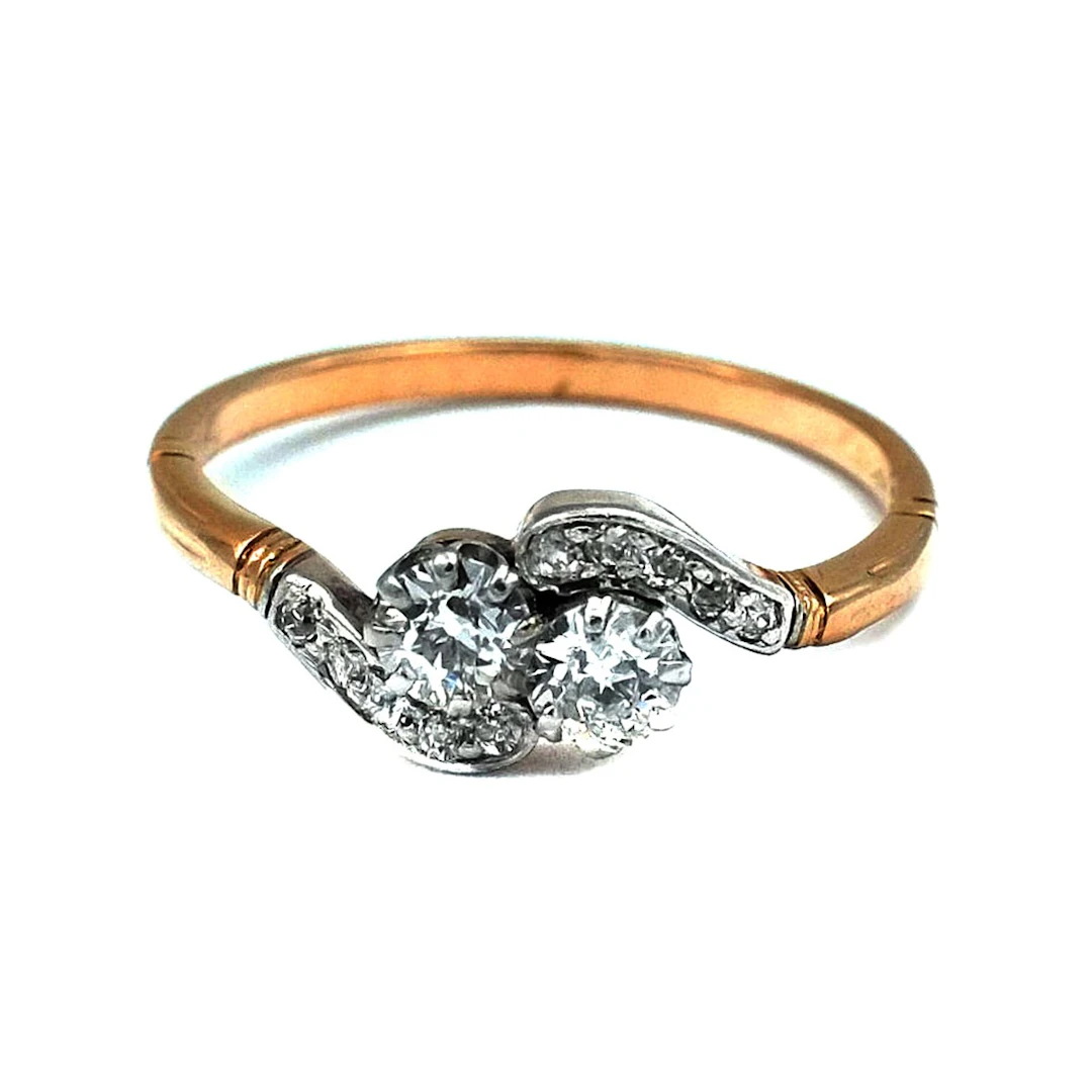 Jugendstil 0.5 ct Diamant Ring Toi et Moi in 14K Gold und Platin, um 1910