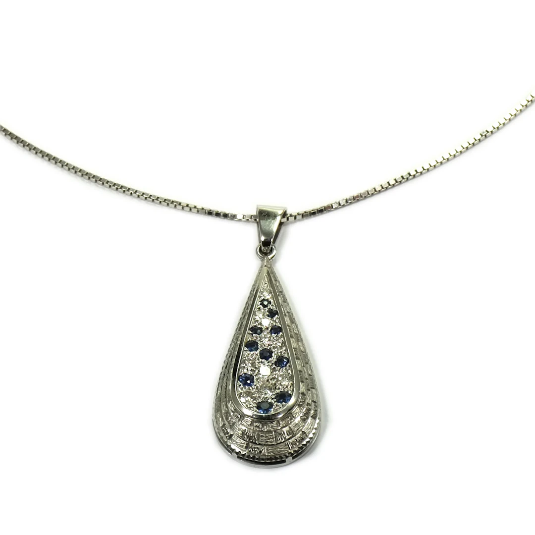 Saphir Diamant Anhänger mit 0.4 ct Diamanten an Weißgoldkette, um 1960