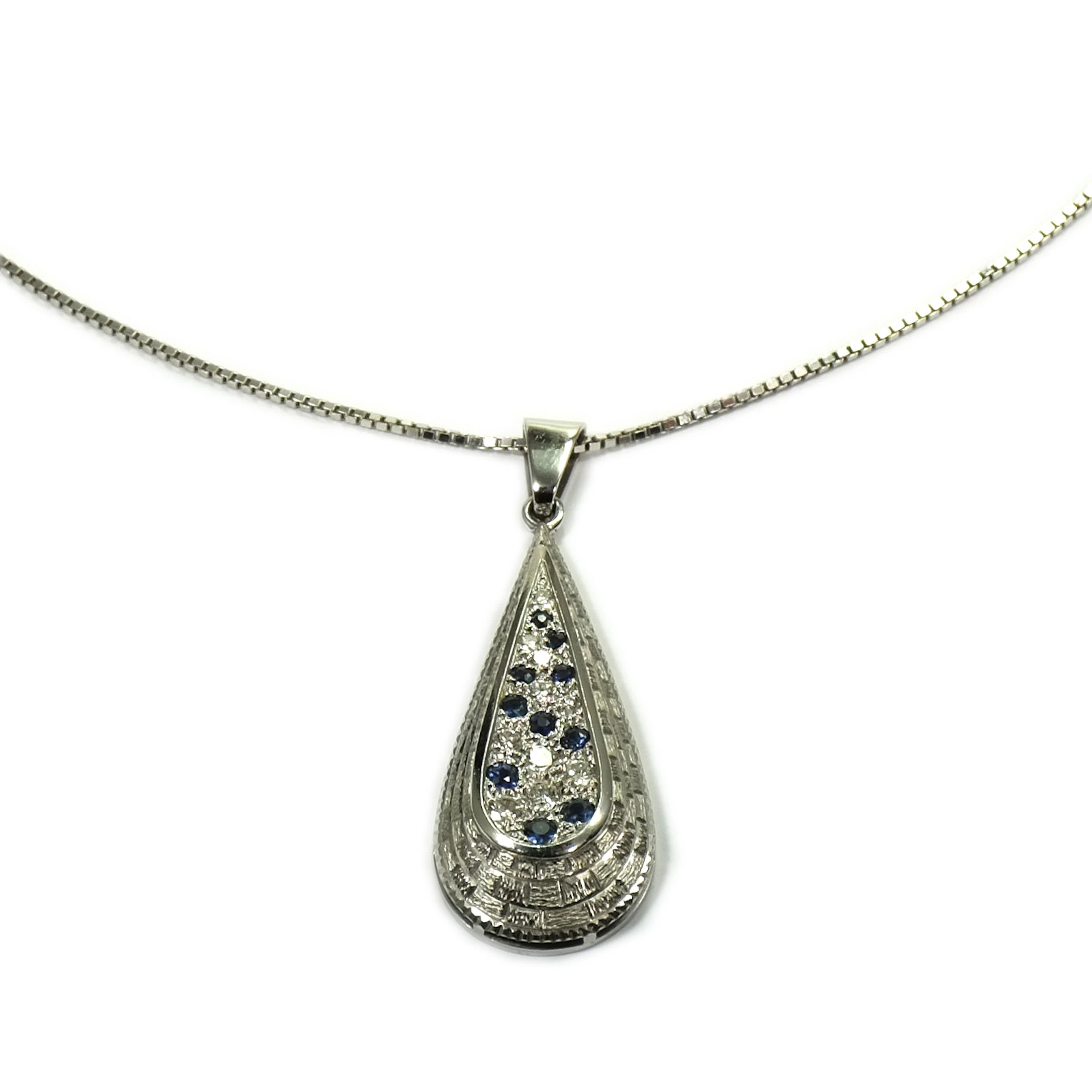 Saphir Diamant Anhänger mit 0.4 ct Diamanten an Weißgoldkette, um 1960