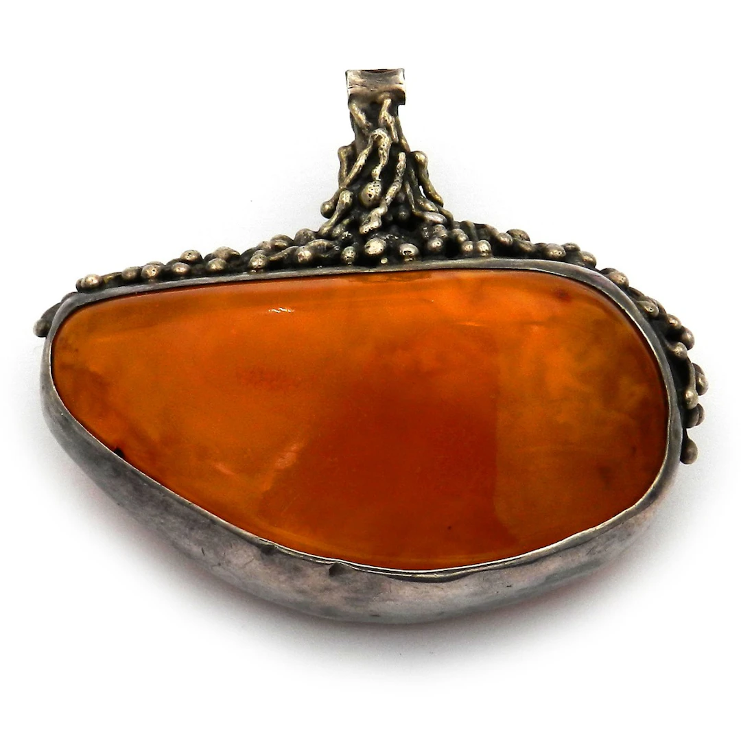Antiker Jugendstil Natur Bernstein Anhänger Silber Egg Yolk Baltikum um 1900