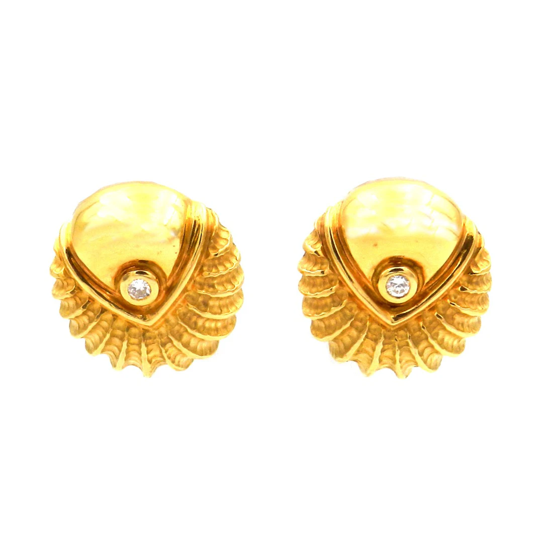 Goldene Diamant Ohrringe als Clips mit 0.07 ct Diamanten in 18K Gold