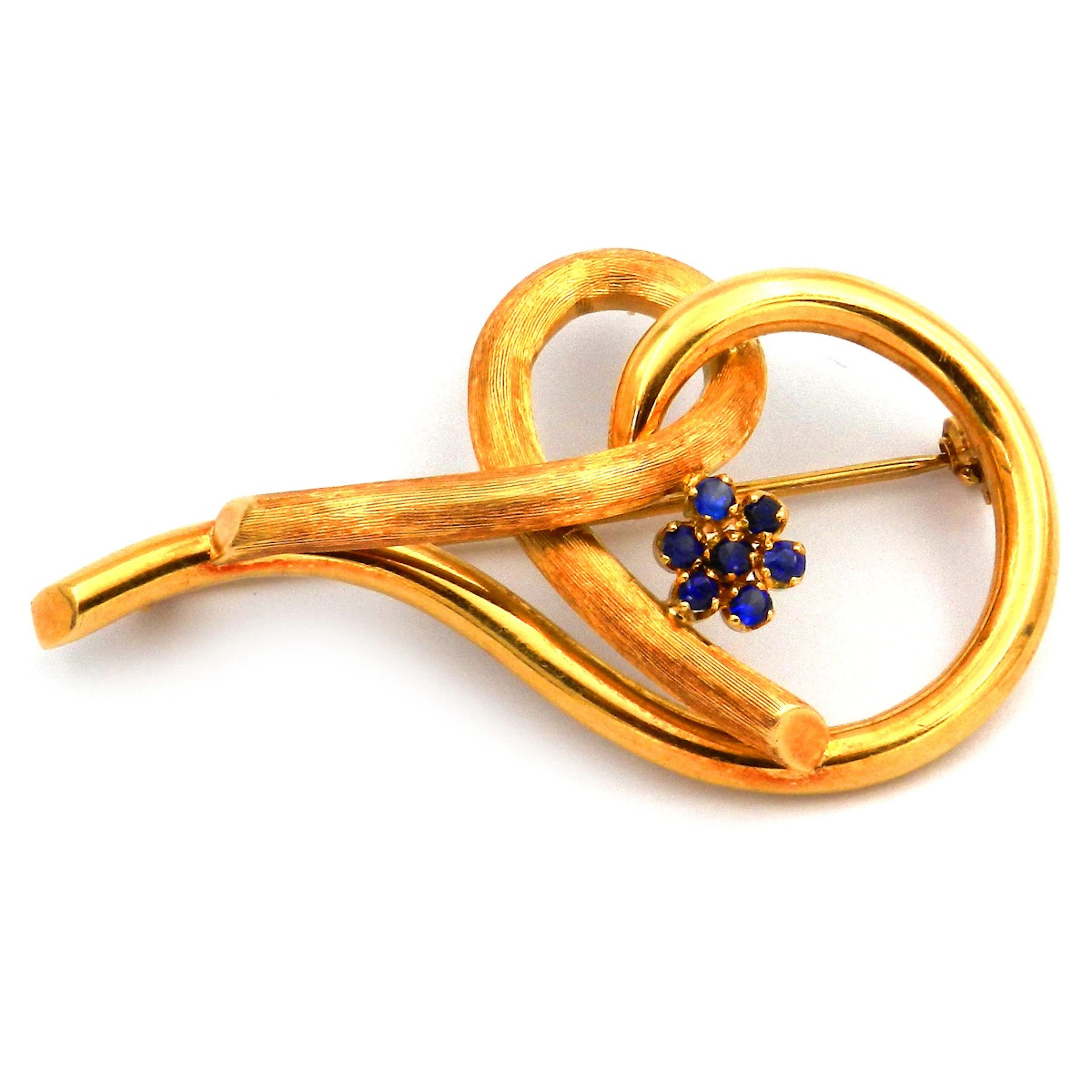 Gold Brosche mit Saphiren in 18K Gelbgold, Italien um 1960