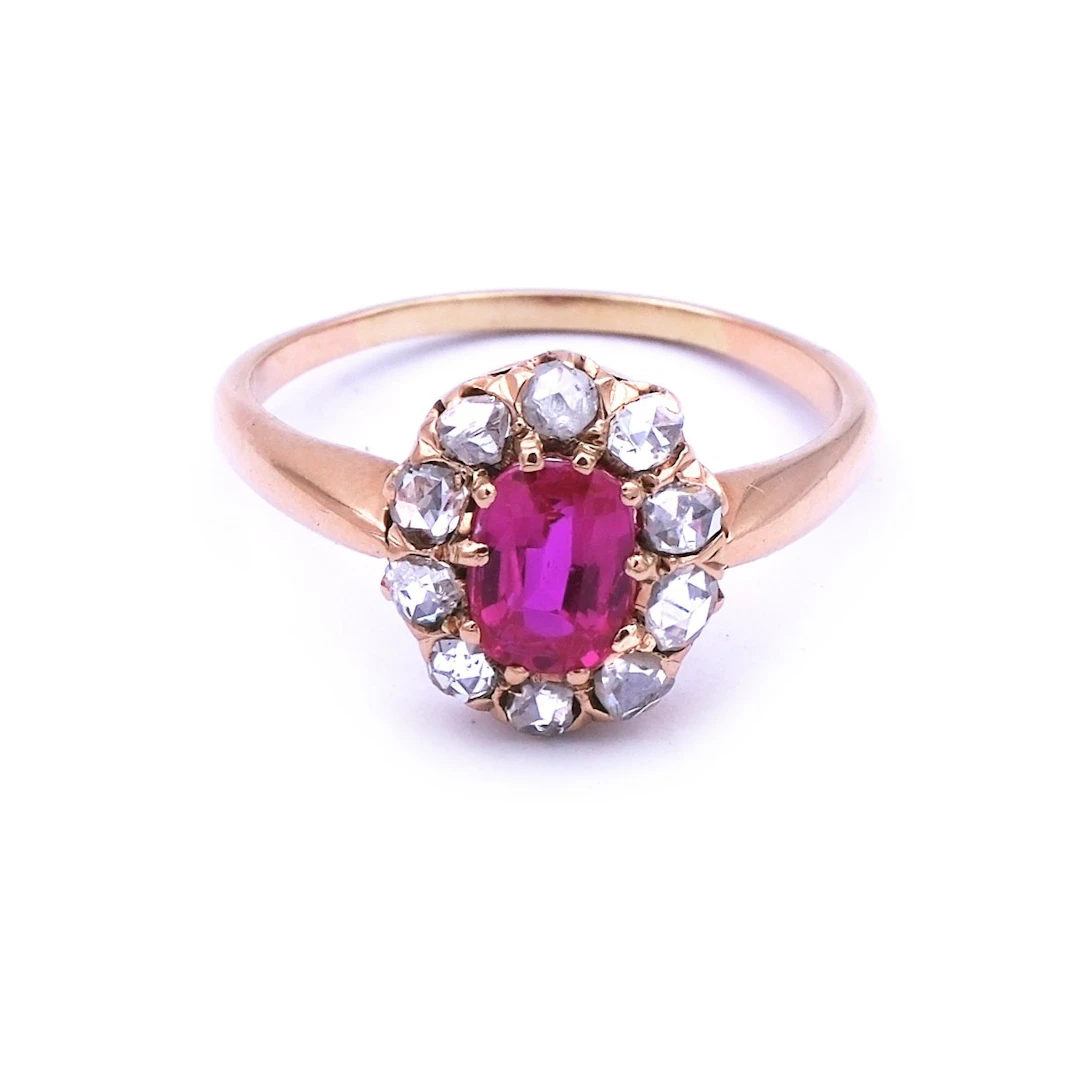 Antiker Rubin Diamant Ring in 14K Gold, um 1900
