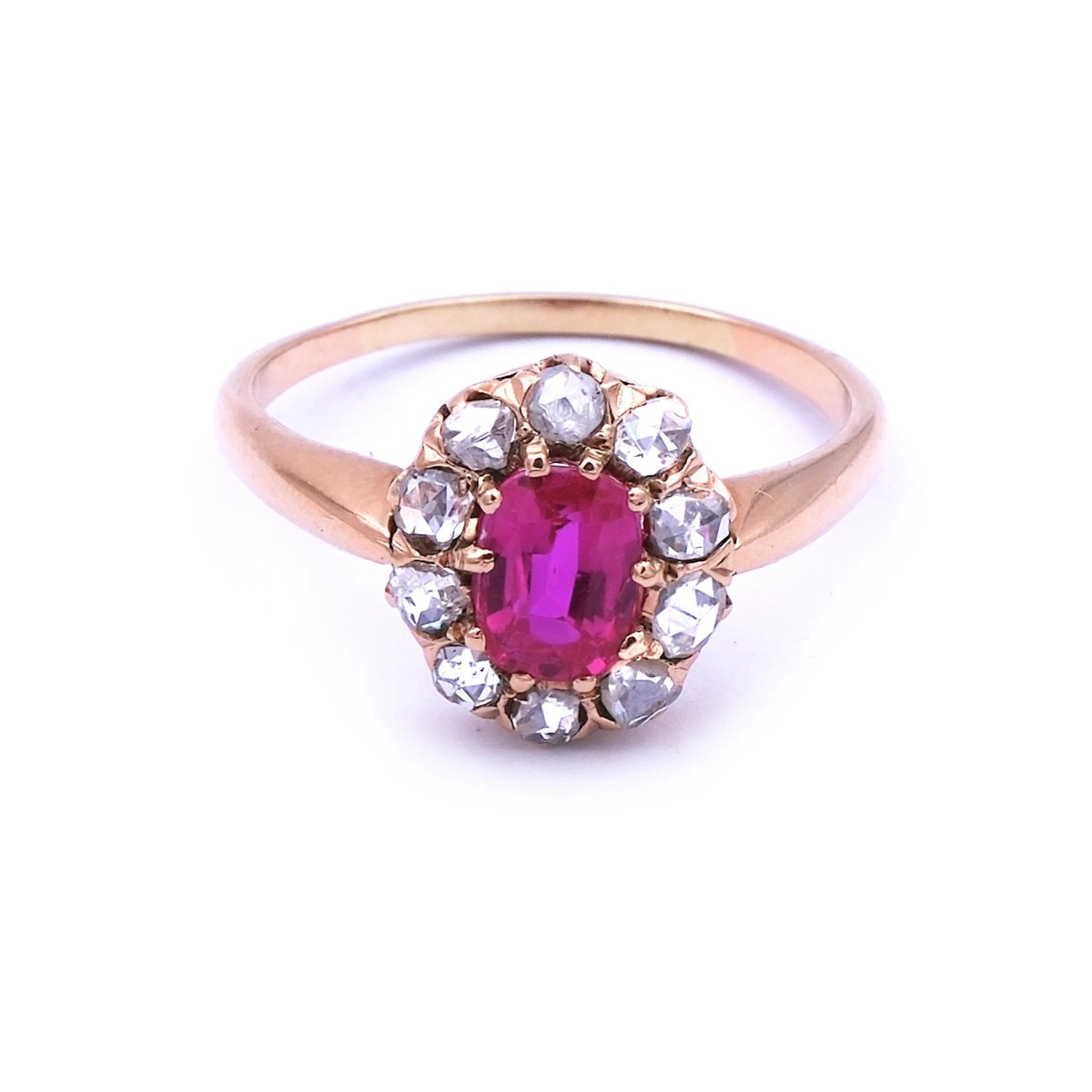 Antiker Rubin Diamant Ring in 14K Gold, um 1900