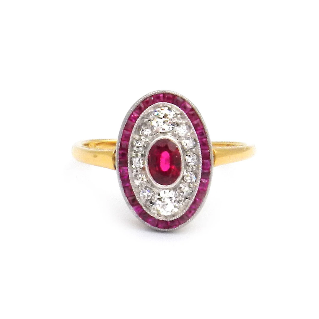 Art Deco Rubin 0.2 ct Diamant Ring in 18K Gold und Platin, Belgien um 1920