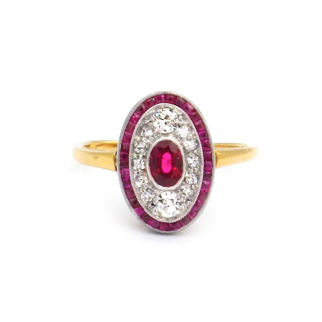 Art Deco Rubin 0.2 ct Diamant Ring in 18K Gold und Platin, Belgien um 1920