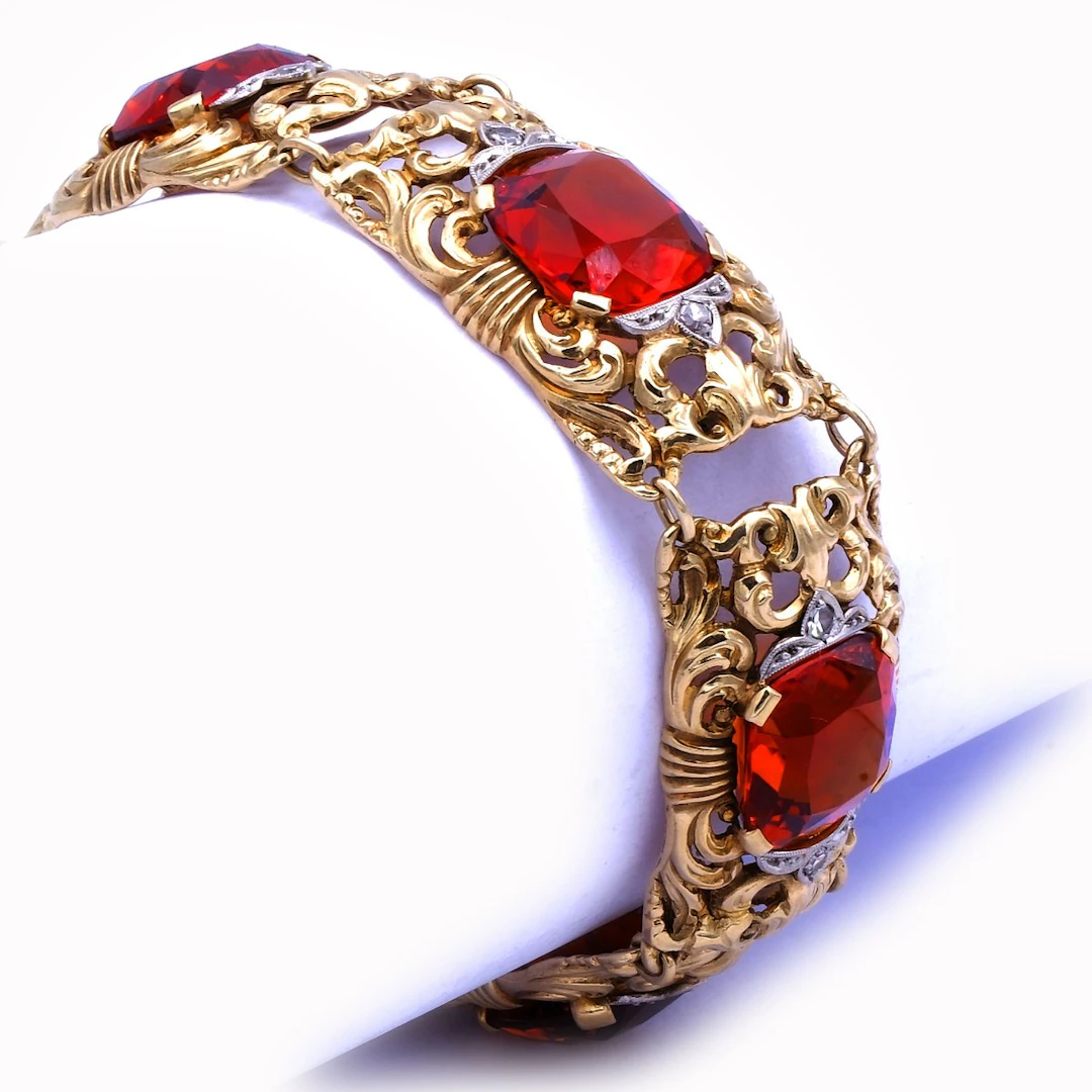 Antikes Madeira Citrin Diamant Armband in 14K Gold Robert Merath Ulm um 1930
