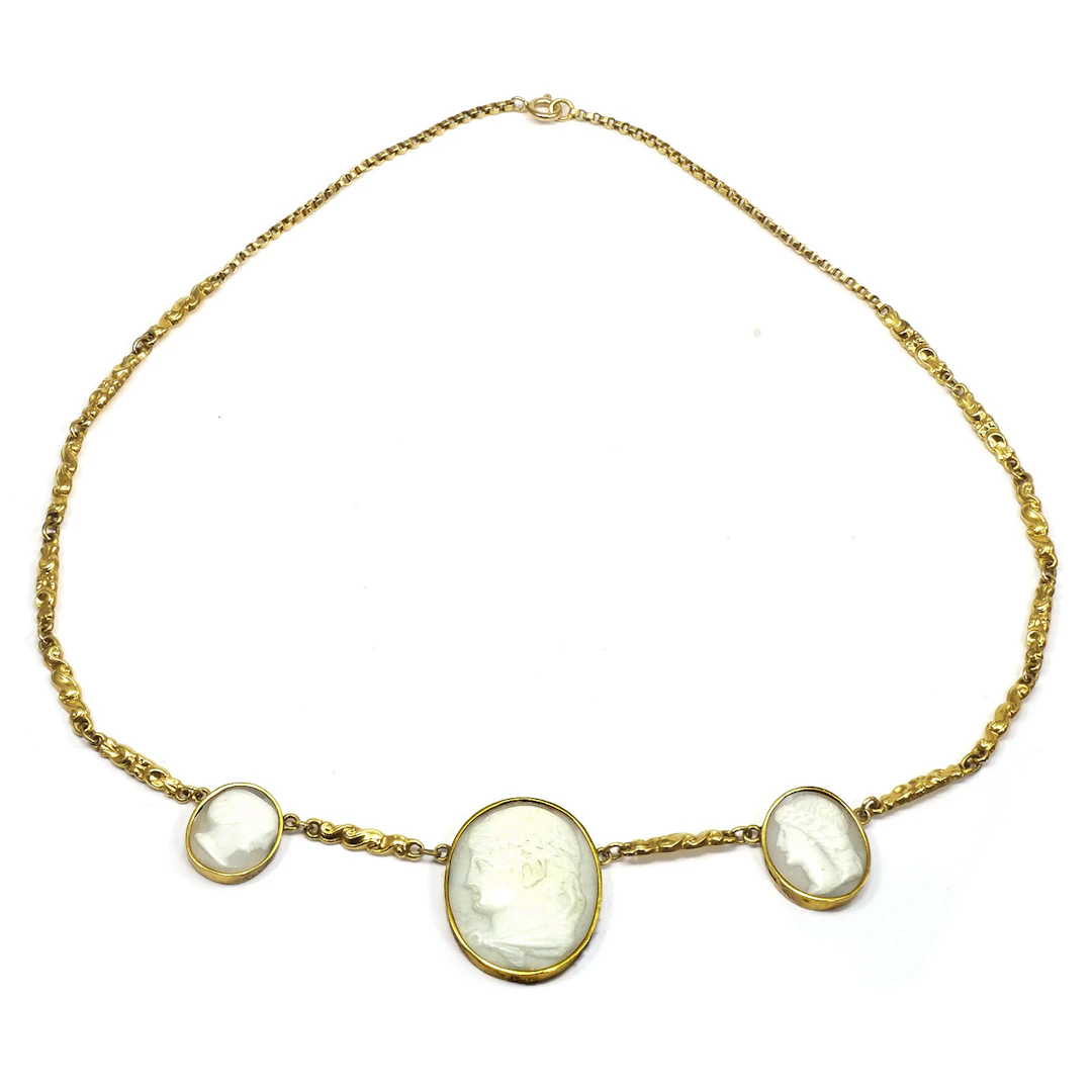 Antikes Gold Collier mit Portrait Gemmen – Souvenir der „Grand Tour“, um 1830
