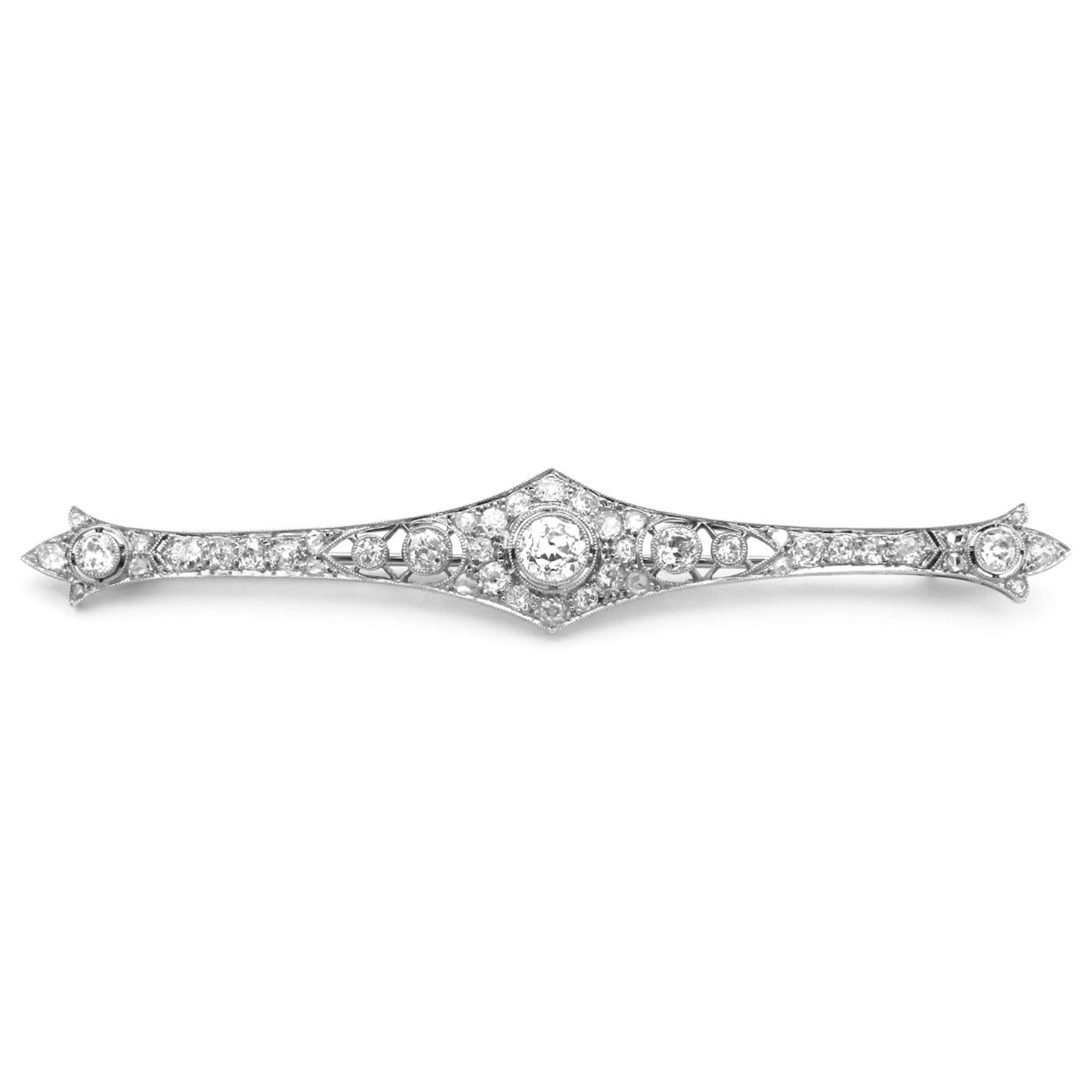 Art Deco 3.24 ct Diamant Brosche in Platin, um 1930