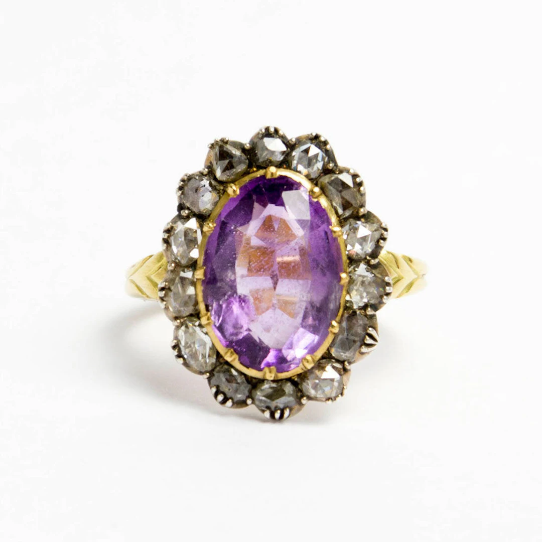 Antiker Amethyst Diamant Ring, um 1880