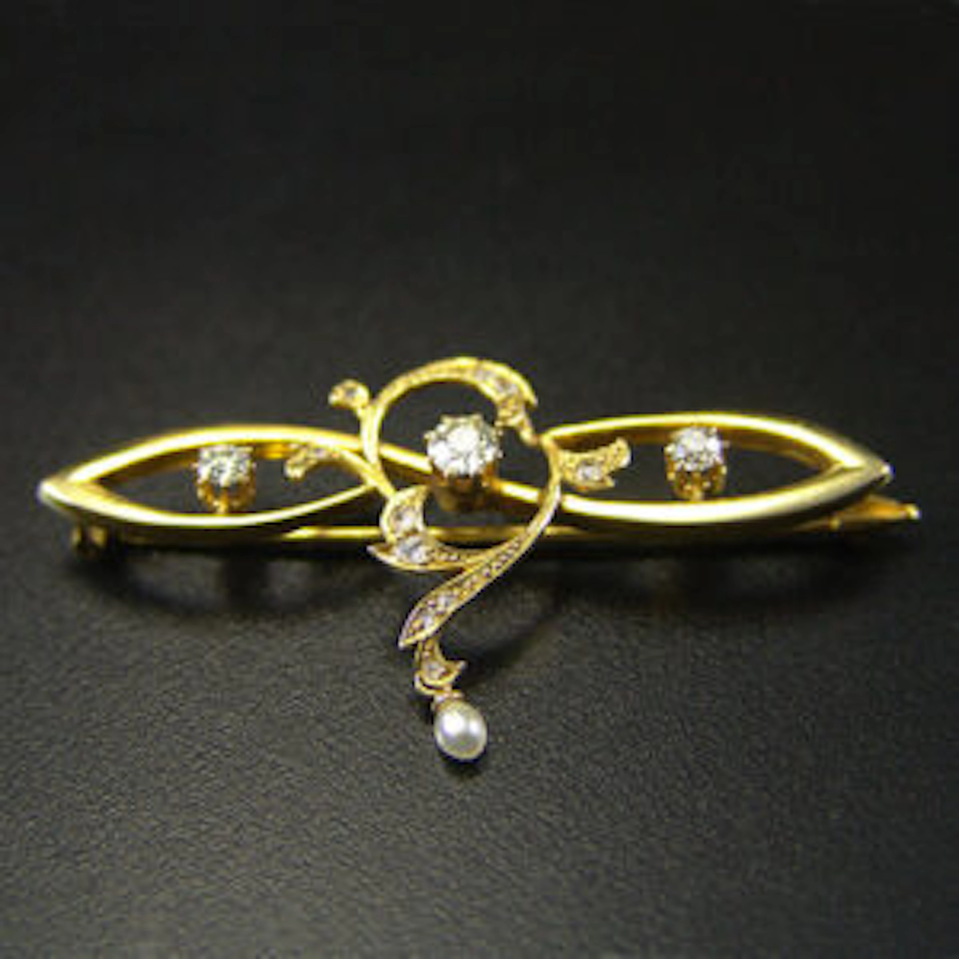 Jugendstil Diamant Brosche in 18K Gold, um 1900