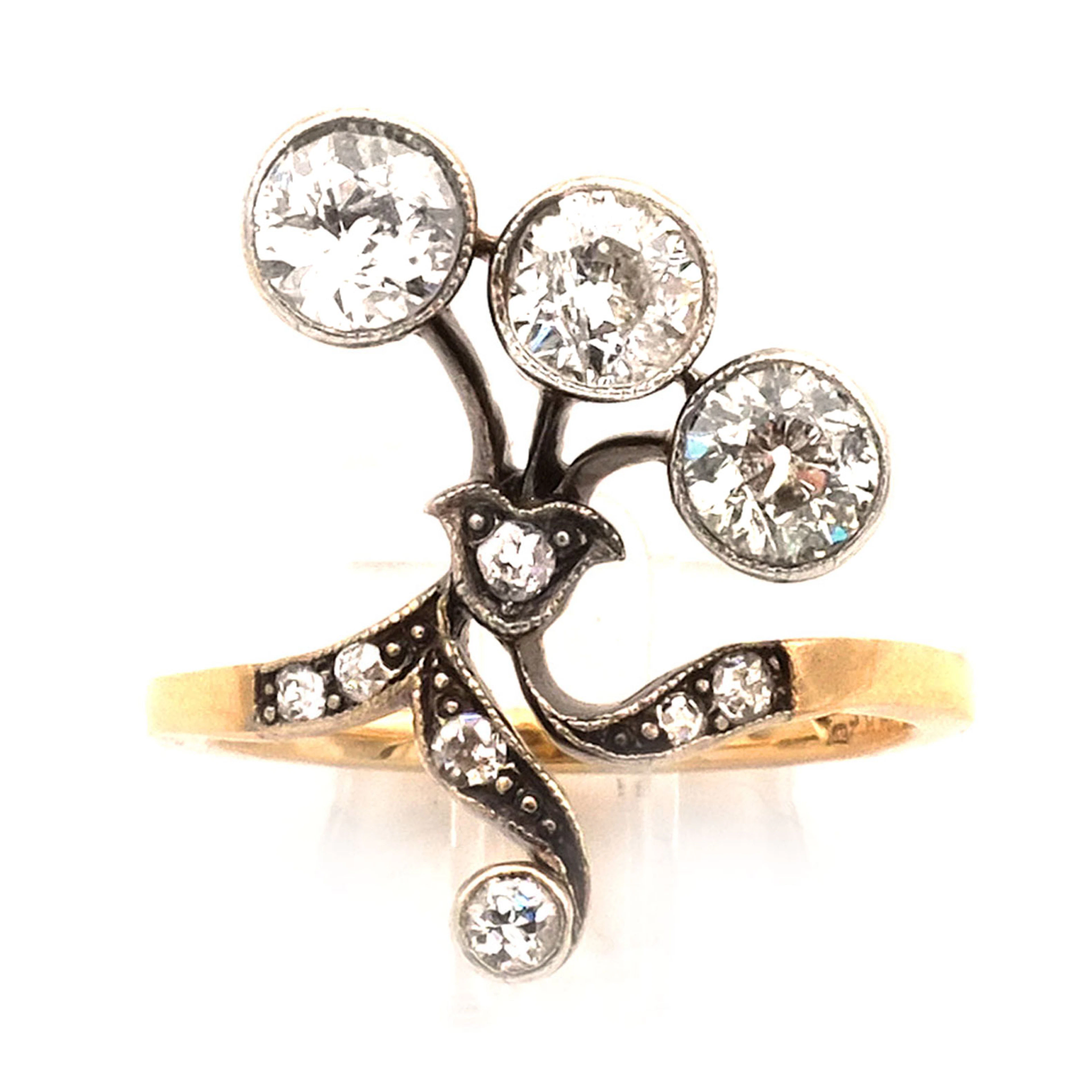 Jugendstil 1.53 ct Diamant Ring in 14K Gold und Silber Wien um 1900