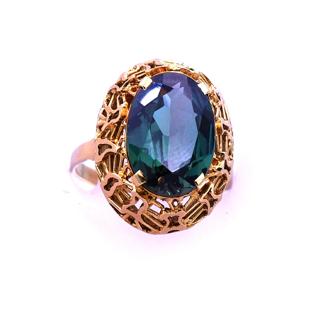 Goldring mit Turmalinfarbenem Spinell in 14K Gold, um 1960