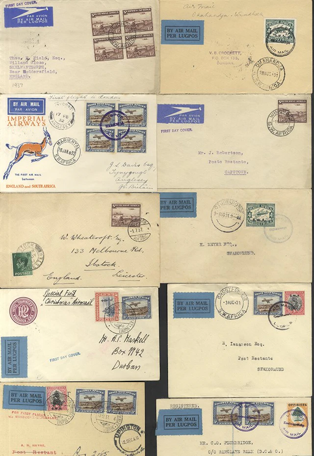 SOUTH WEST AFRICA 1931-37 covers (9) and a postal card