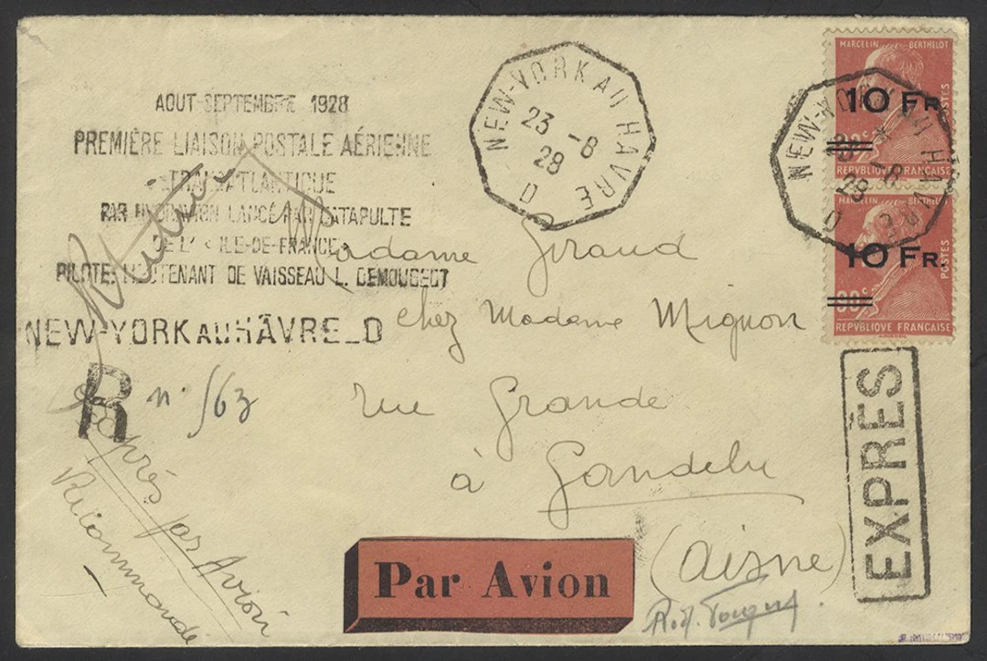FRANCE 1928 'Ile de France' Surcharged 10f on 90c...