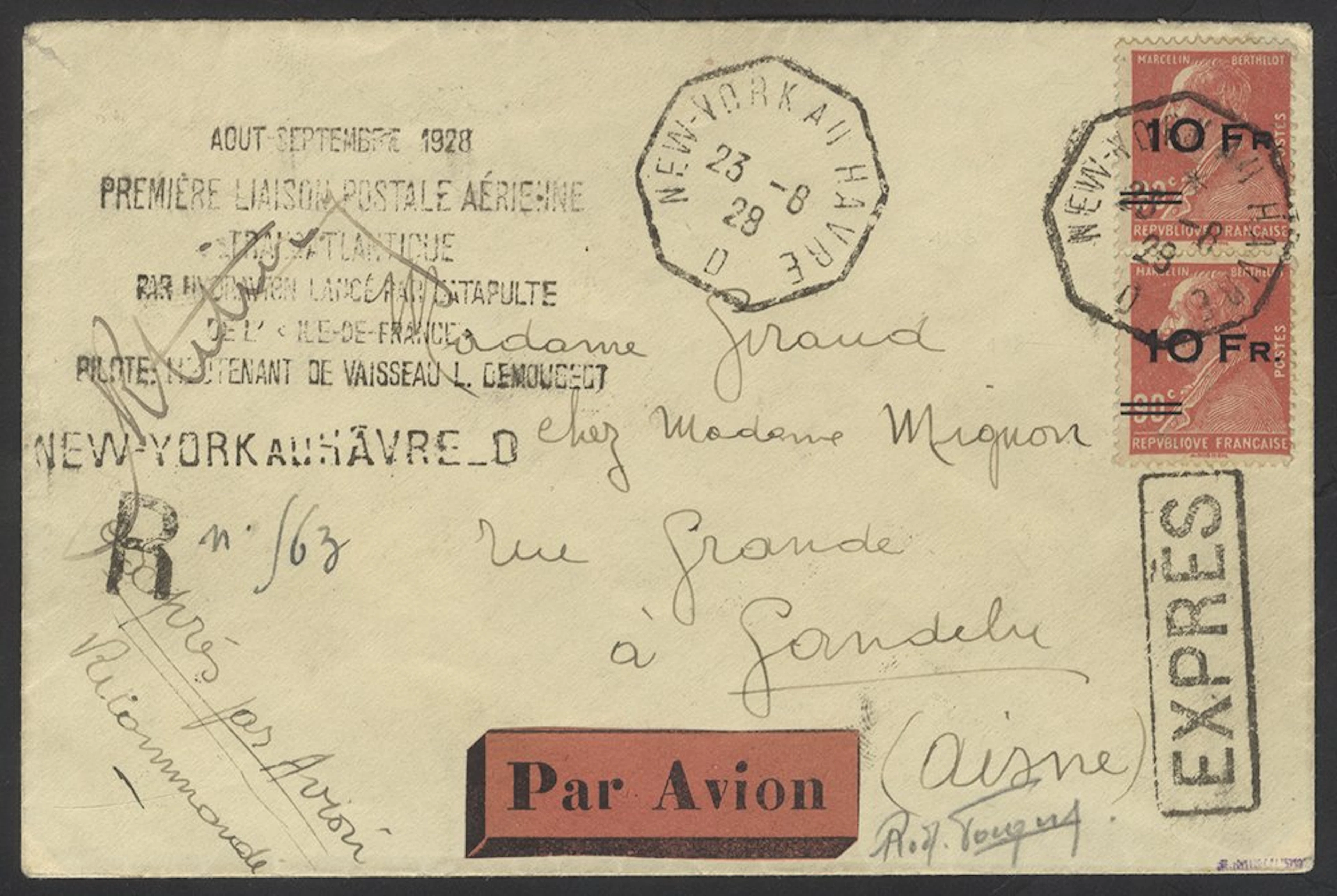 FRANCE 1928 'Ile de France' Surcharged 10f on 90c...