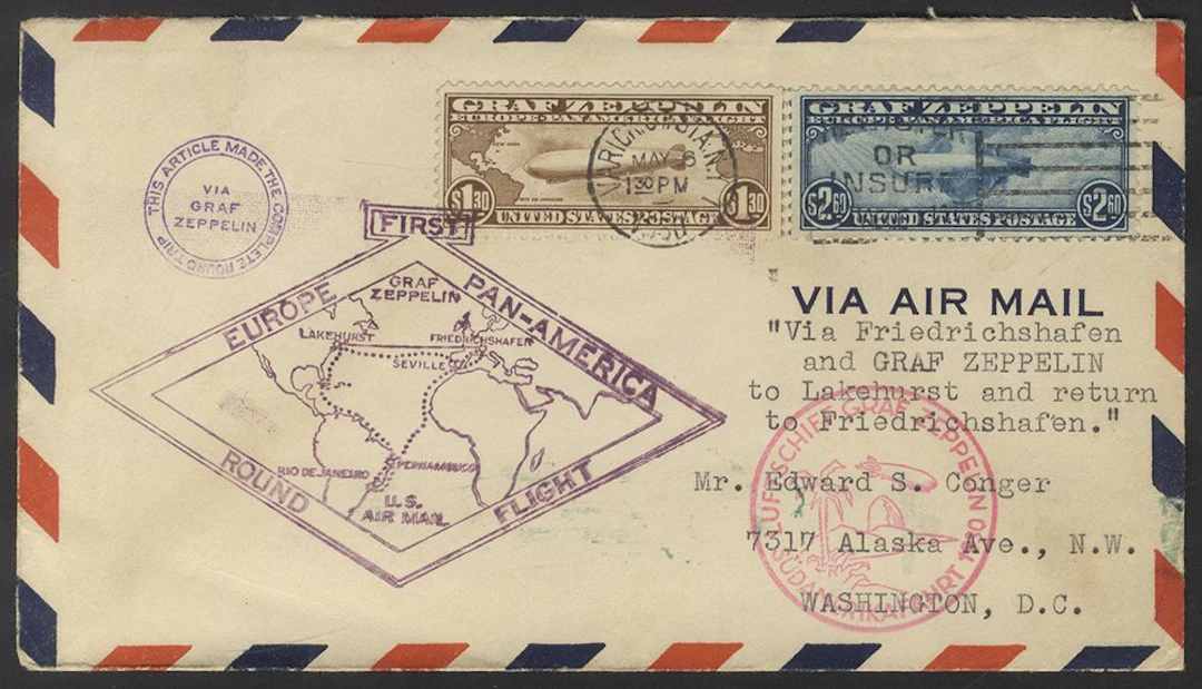 USA 1930 $1.30 & $2.60 Zeppelin stamps (Cat