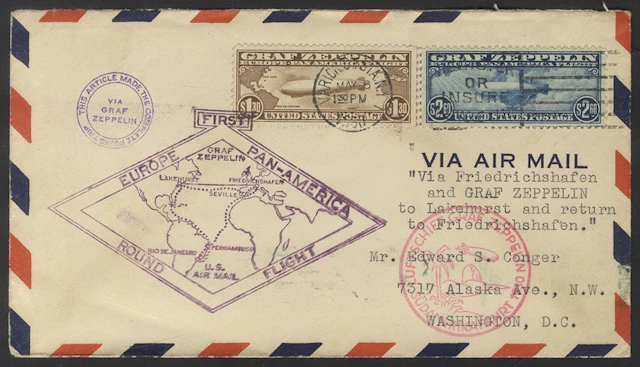 USA 1930 $1.30 & $2.60 Zeppelin stamps (Cat