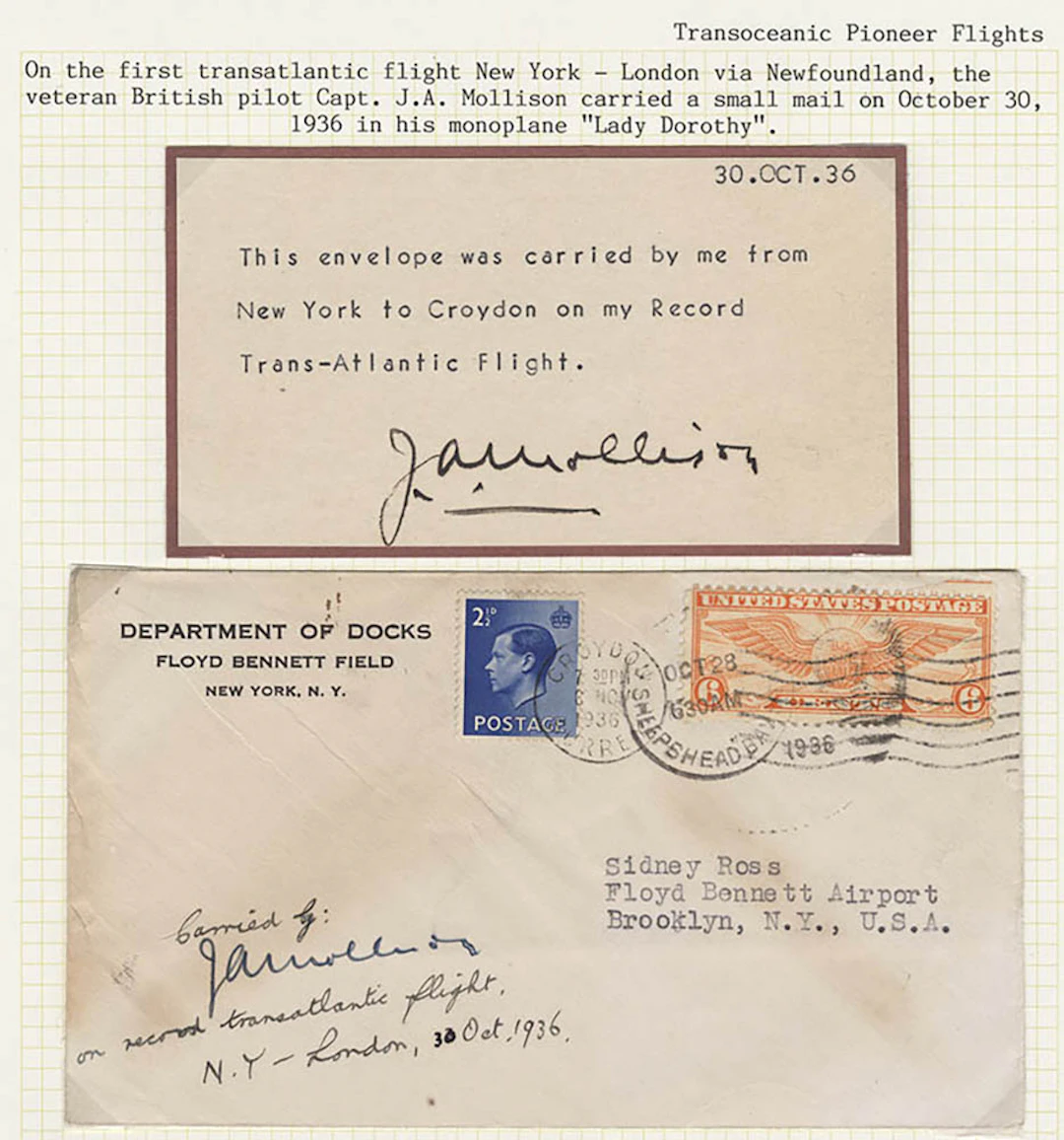 USA 1936 (Oct 30) Mollison New York to London via...