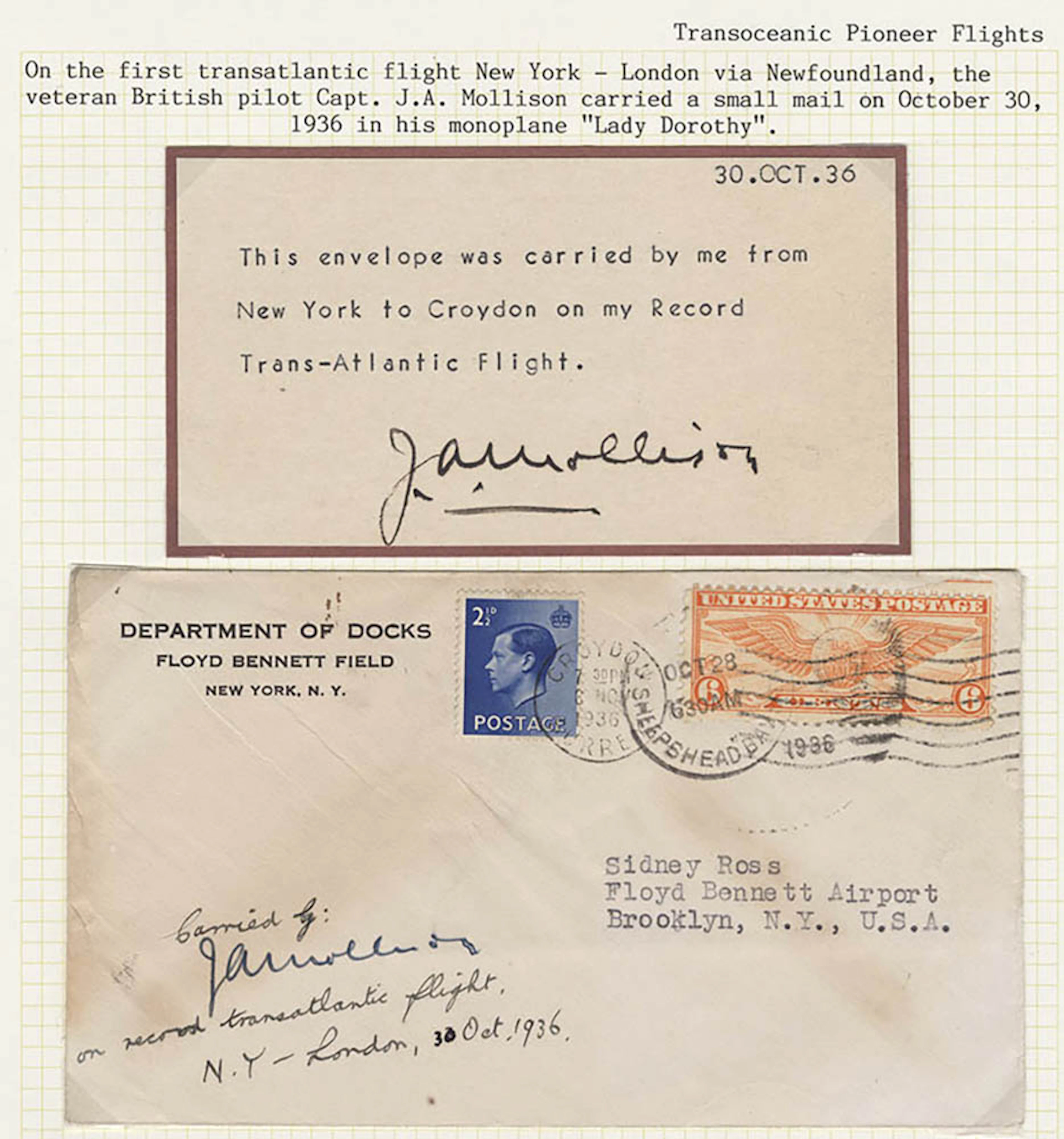 USA 1936 (Oct 30) Mollison New York to London via...