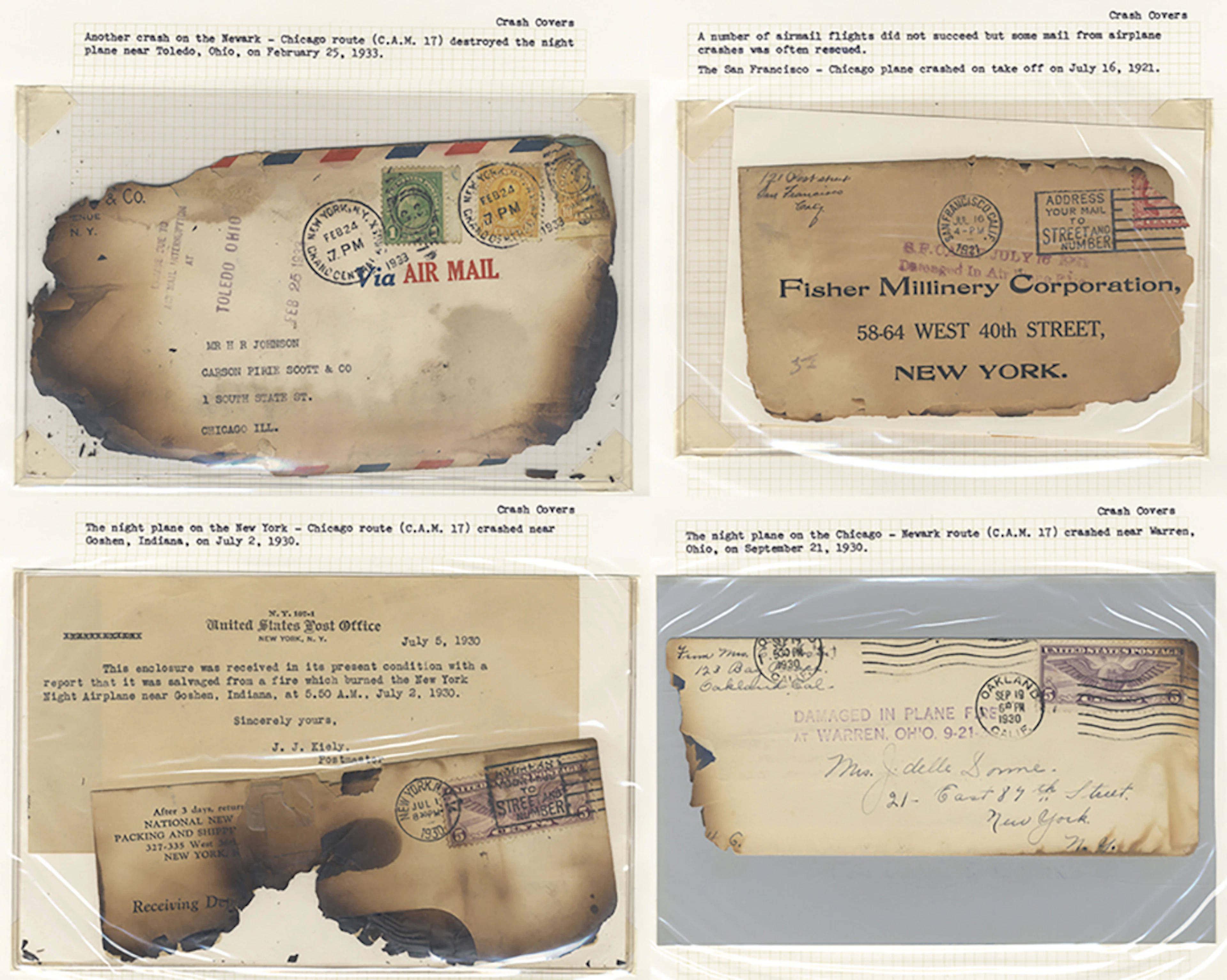 USA group of crash covers (6) written up on leaves with...