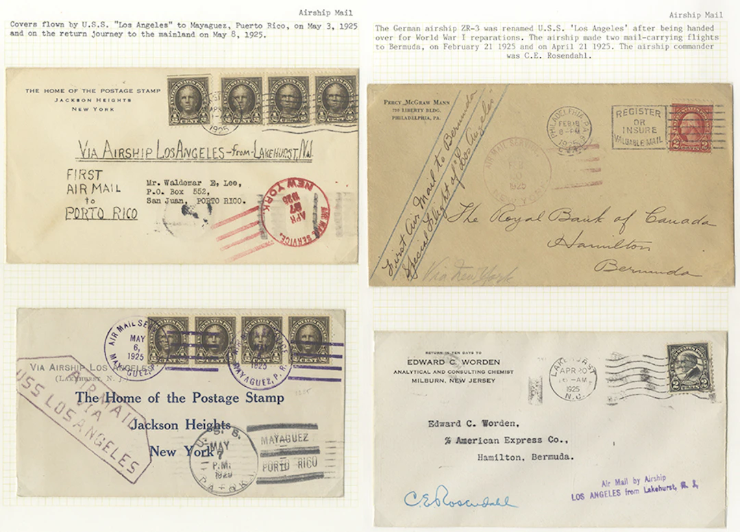 USA 1925 group of four flown U.S.S 'Los Angeles' airship...