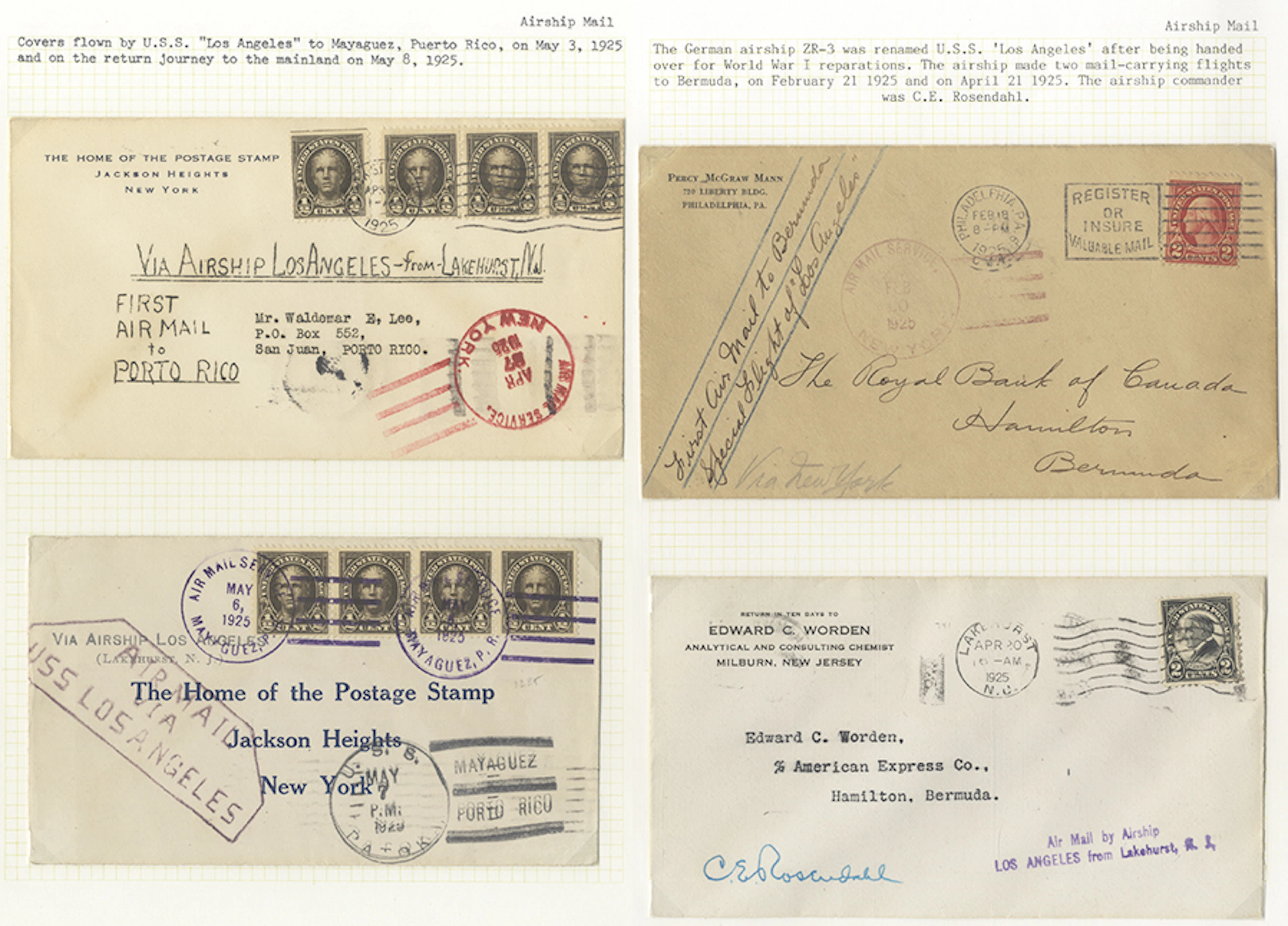 USA 1925 group of four flown U.S.S 'Los Angeles' airship...