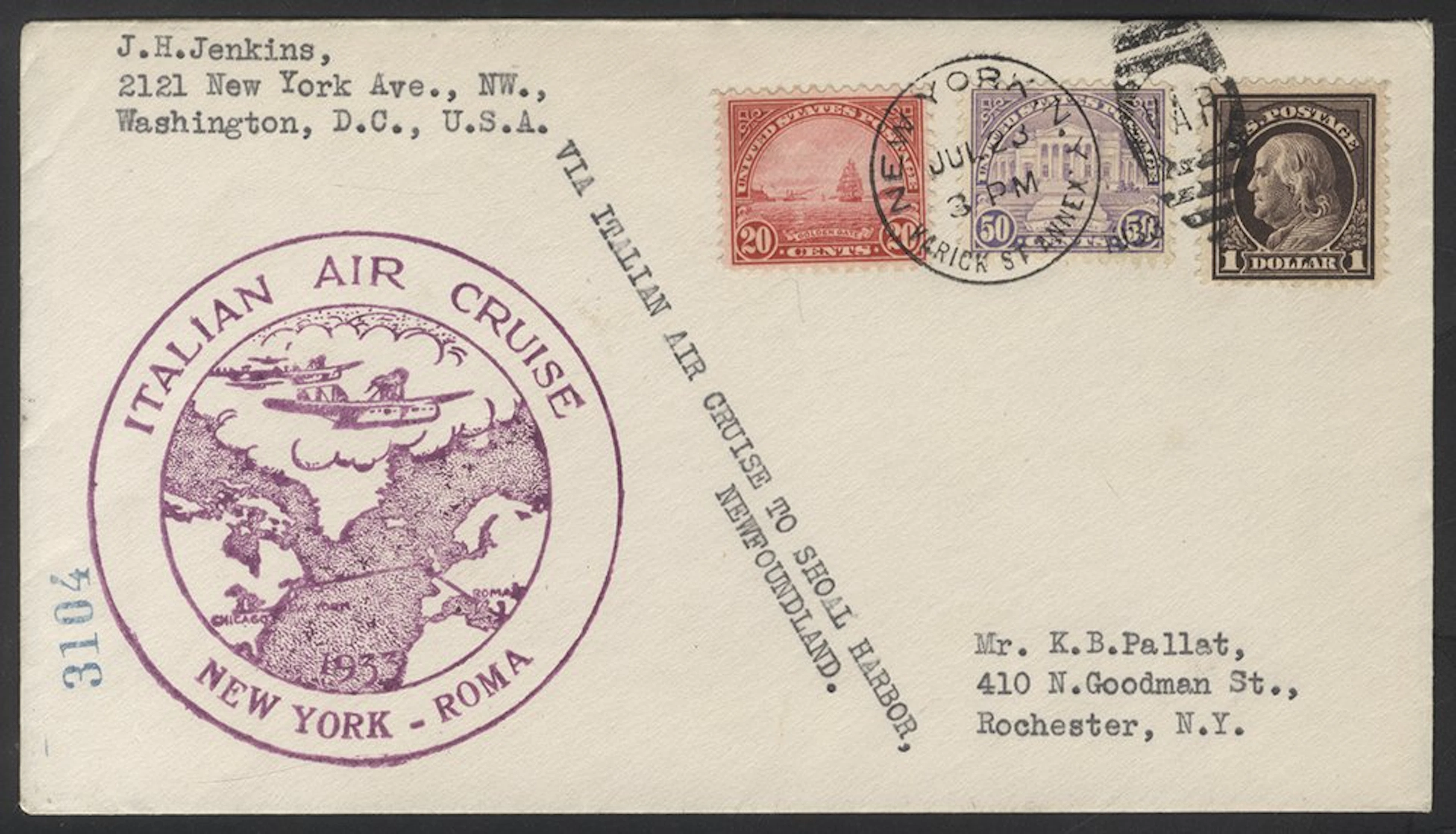 USA 1933 Italian Air Cruise New York - Roma Balbo flight cover bearing 20c