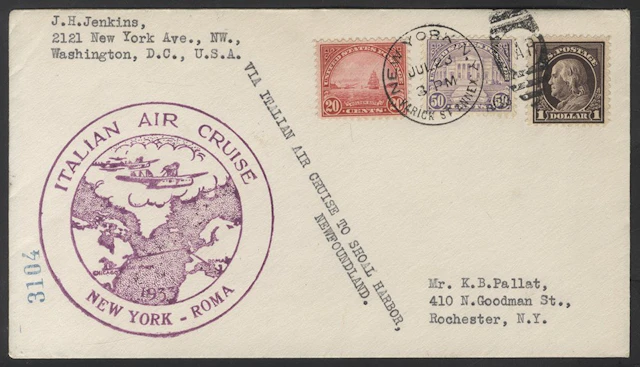 USA 1933 Italian Air Cruise New York - Roma Balbo flight cover bearing 20c