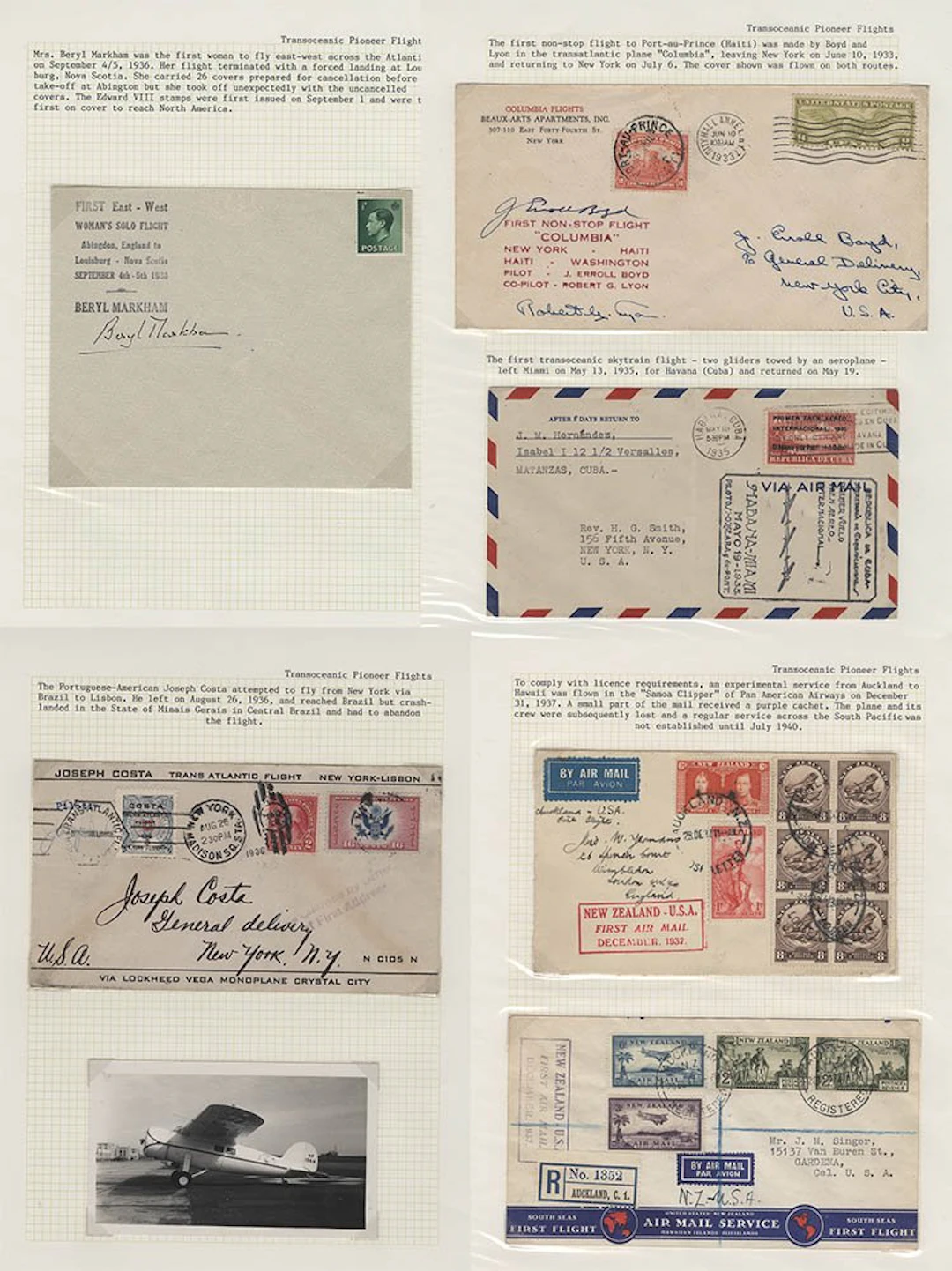 USA 1931-37 group of Trans-Oceanic flight covers (16) written up on leaves